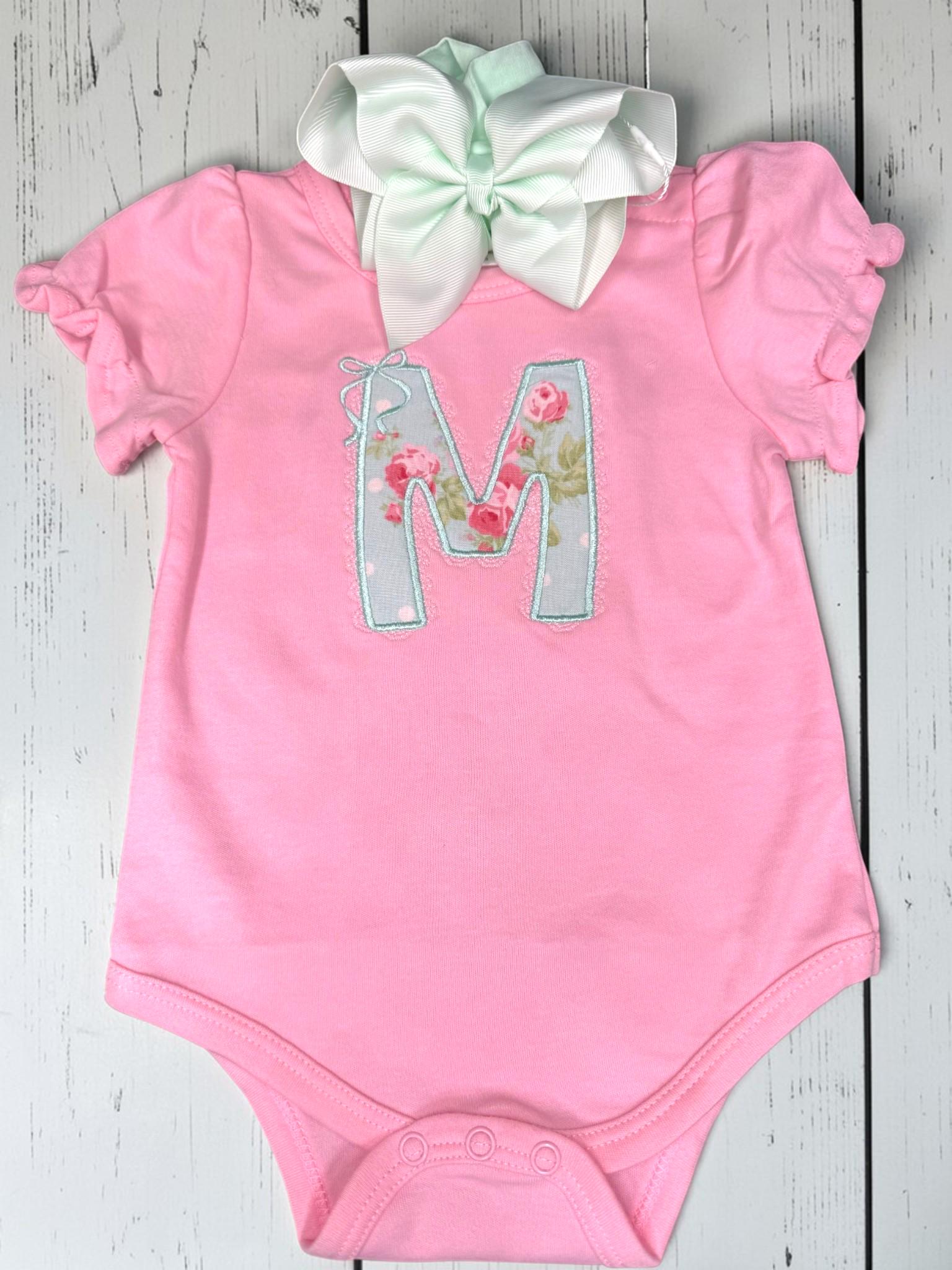 Ruffle Sleeve Baby Bodysuit with Personalized Initial | Pink or White | 100% Combed Cotton