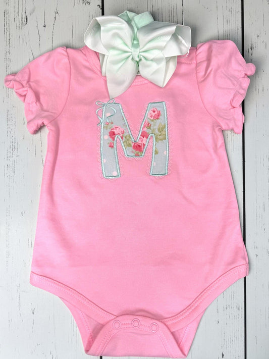 Ruffle Sleeve Baby Bodysuit with Personalized Initial | Pink or White | 100% Combed Cotton