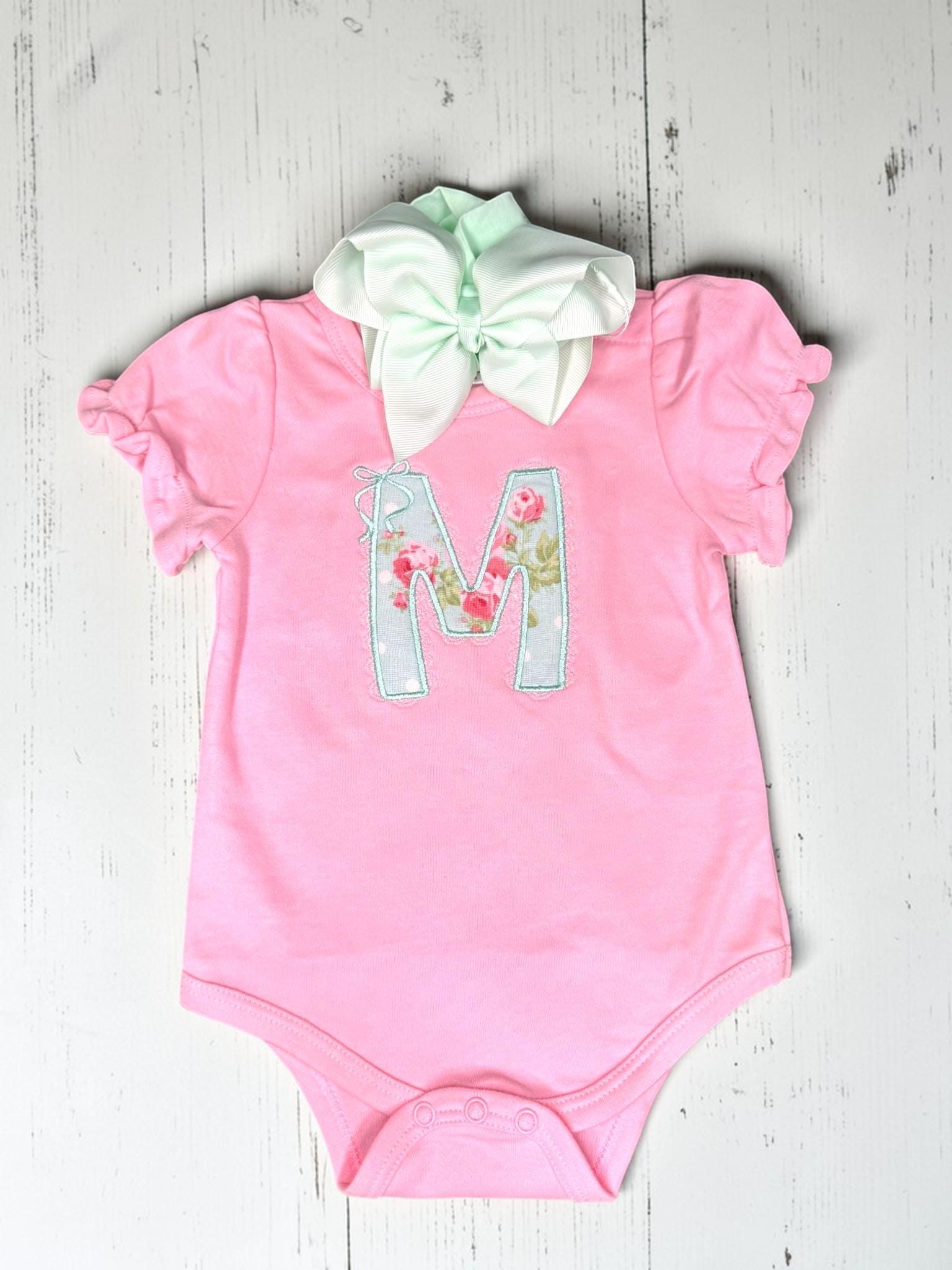 Ruffle Sleeve Baby Bodysuit with Personalized Initial | Pink or White | 100% Combed Cotton
