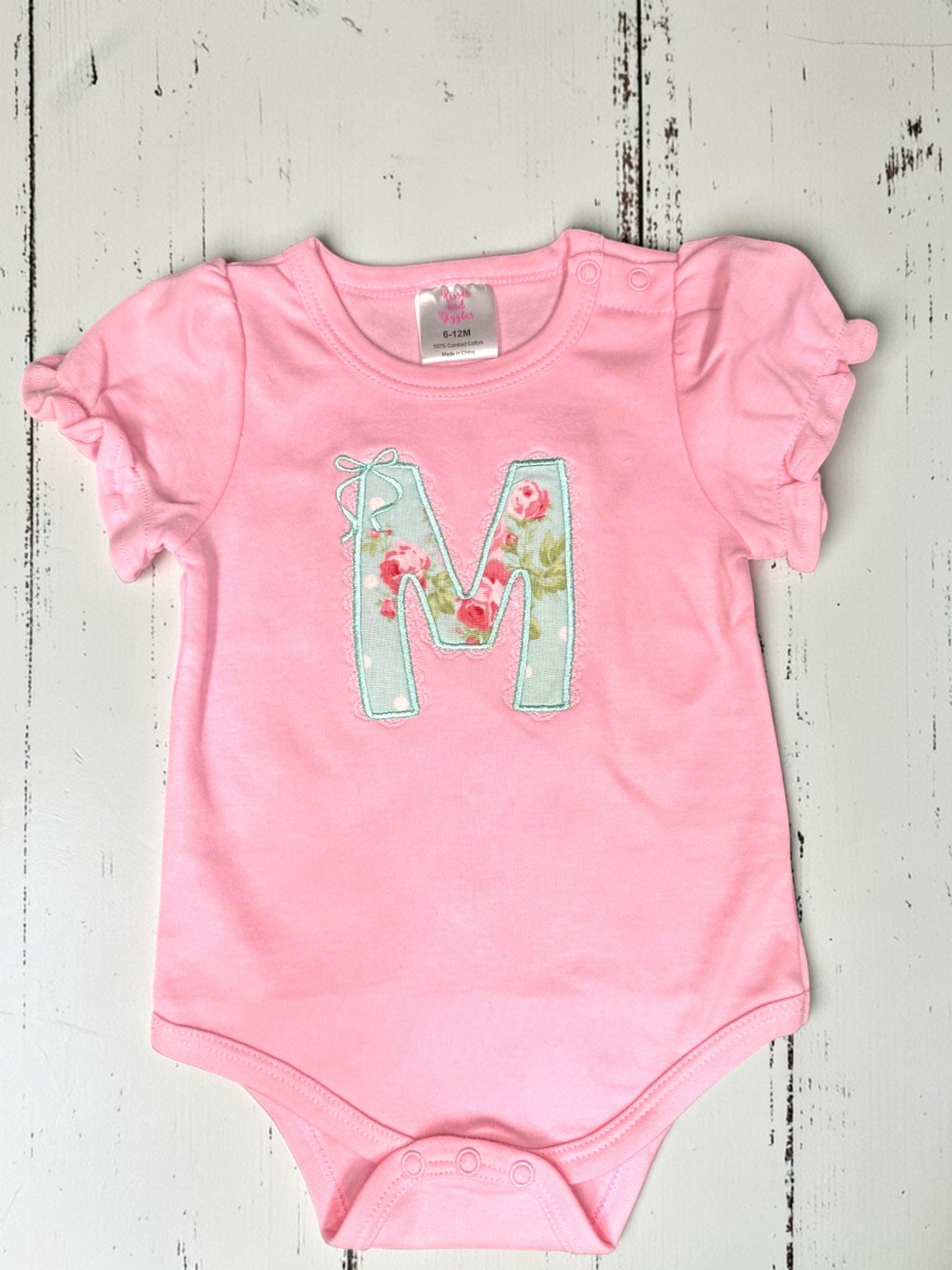 Ruffle Sleeve Baby Bodysuit with Personalized Initial | Pink or White | 100% Combed Cotton
