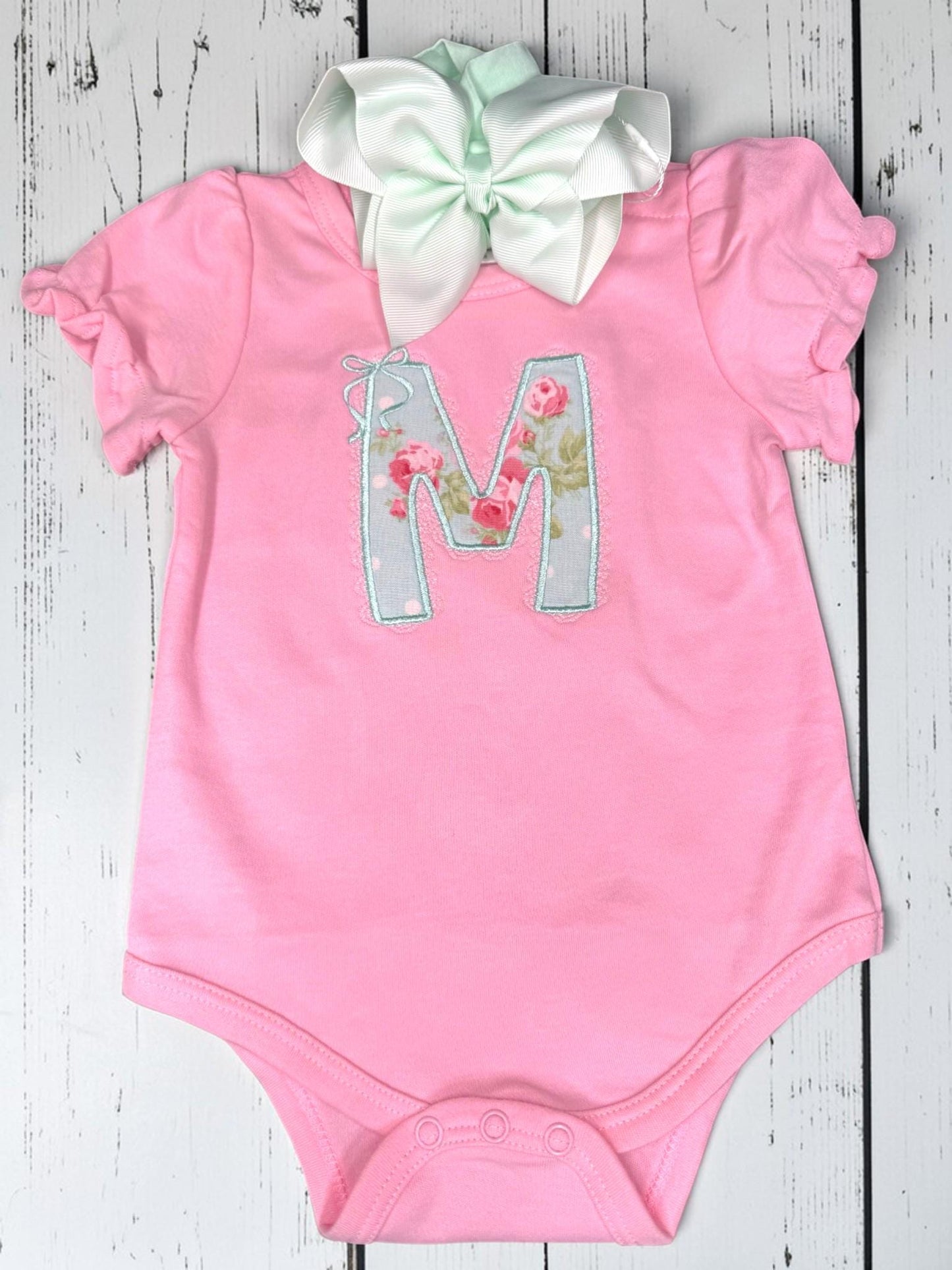 Ruffle Sleeve Baby Bodysuit with Personalized Initial | Pink or White | 100% Combed Cotton