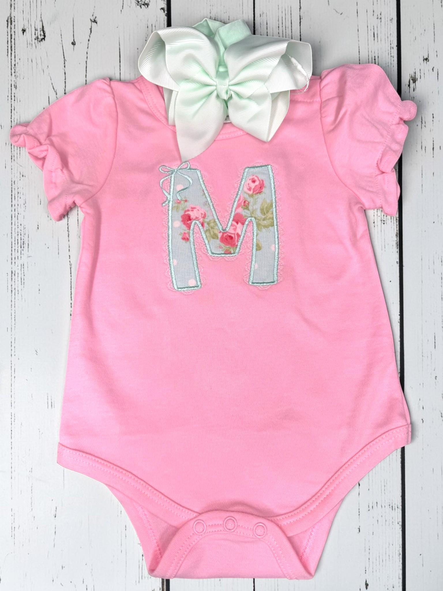 Ruffle Sleeve Baby Bodysuit with Personalized Initial | Pink or White | 100% Combed Cotton