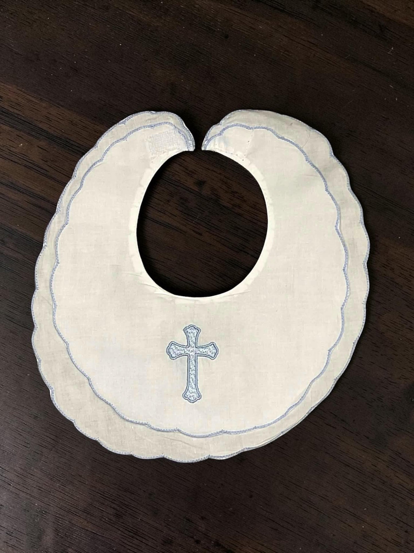 Personalized Embroidered Blue Scalloped Bib and Burp Cloth Set – Baptism Gift