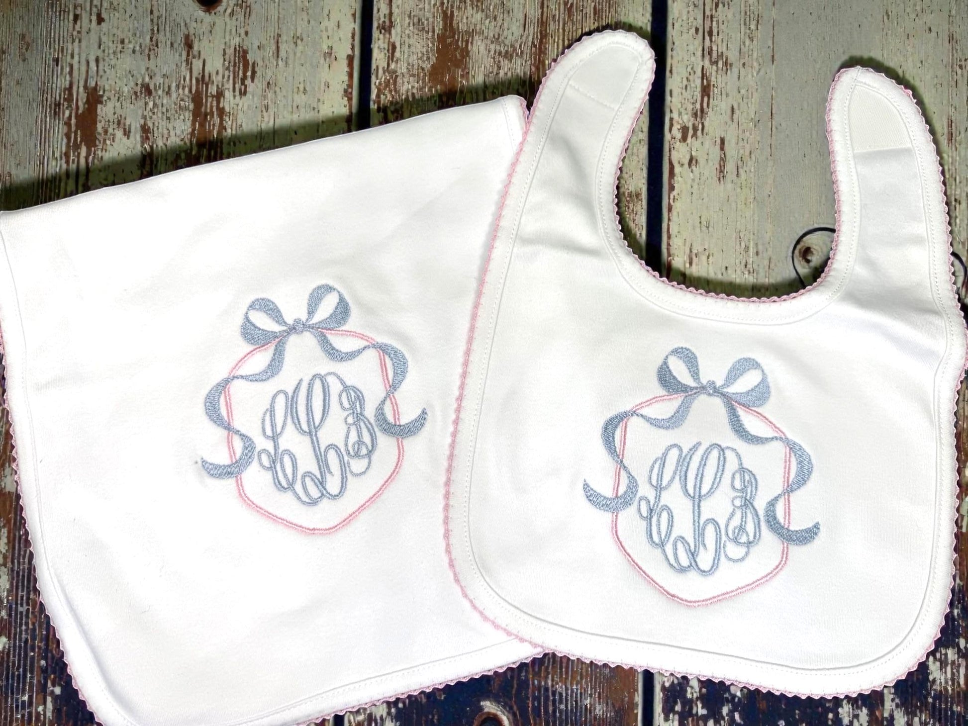 Personalized Pima Cotton Baby Girl Set, Monogram Footie, Bib, Blanket
