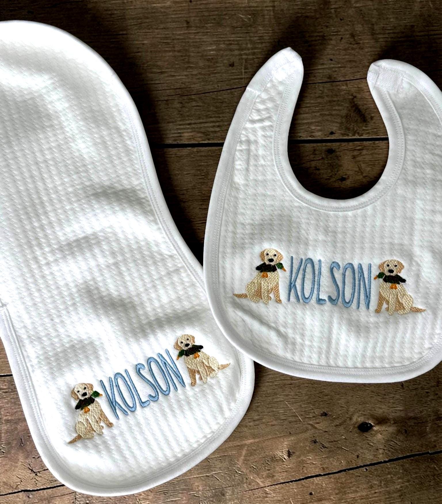 Personalized Puppy & Duck Baby Footie, Baby Blanket Bib Burp Cloth, Boy Newborn Gift