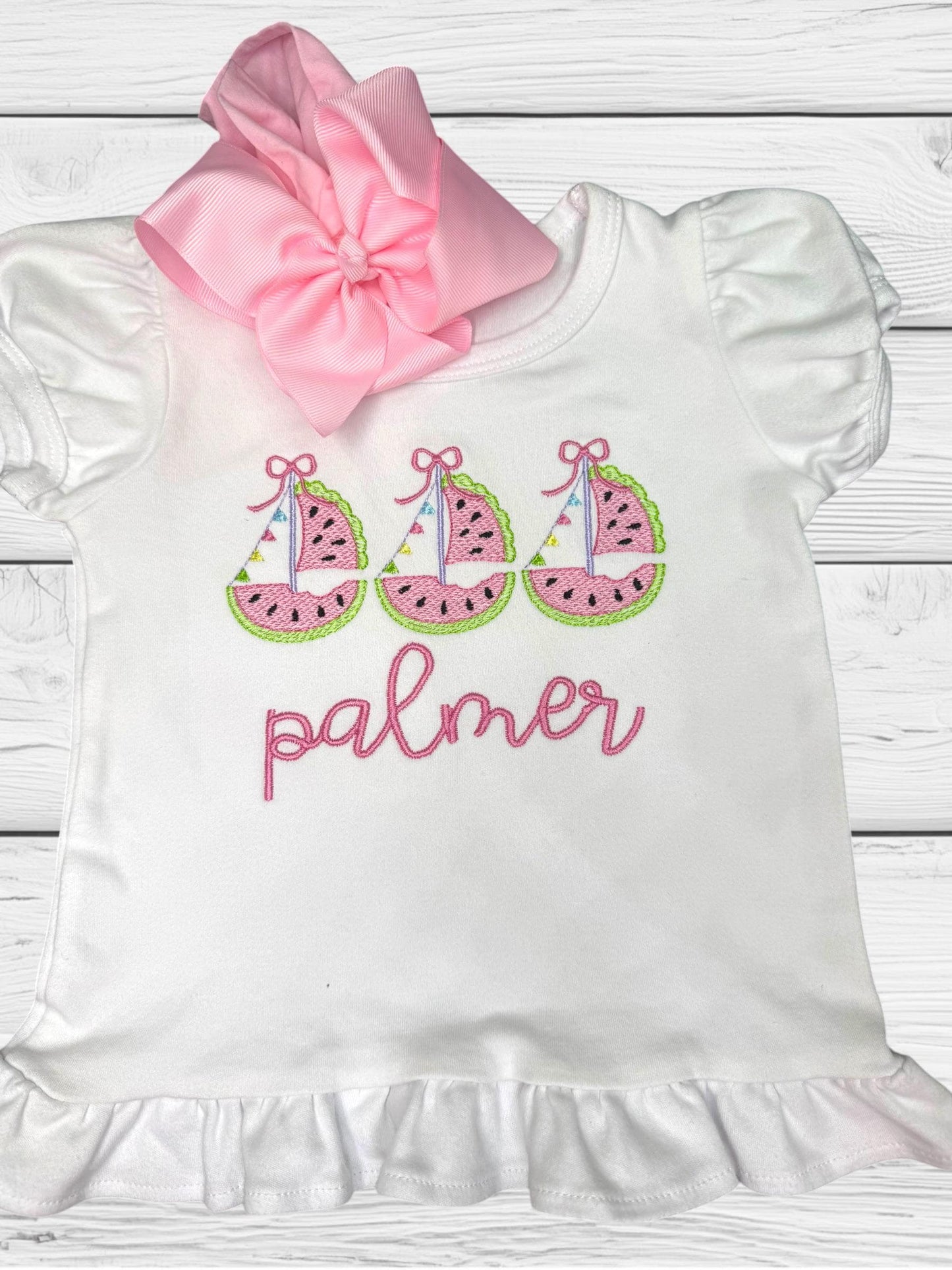 Watermelon Sailboat Shirt for Girls | Personalized Summer Shirt | Nautical Toddler Top