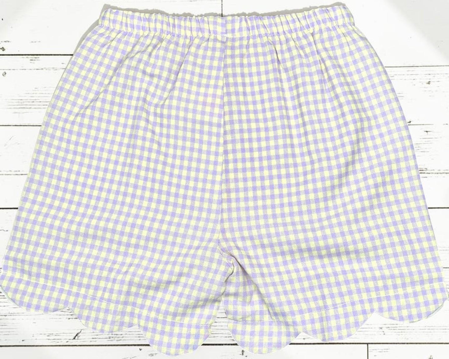 Personalized Dinosaur Girl Outfit, Scalloped Shirt, Gingham Shorts Set