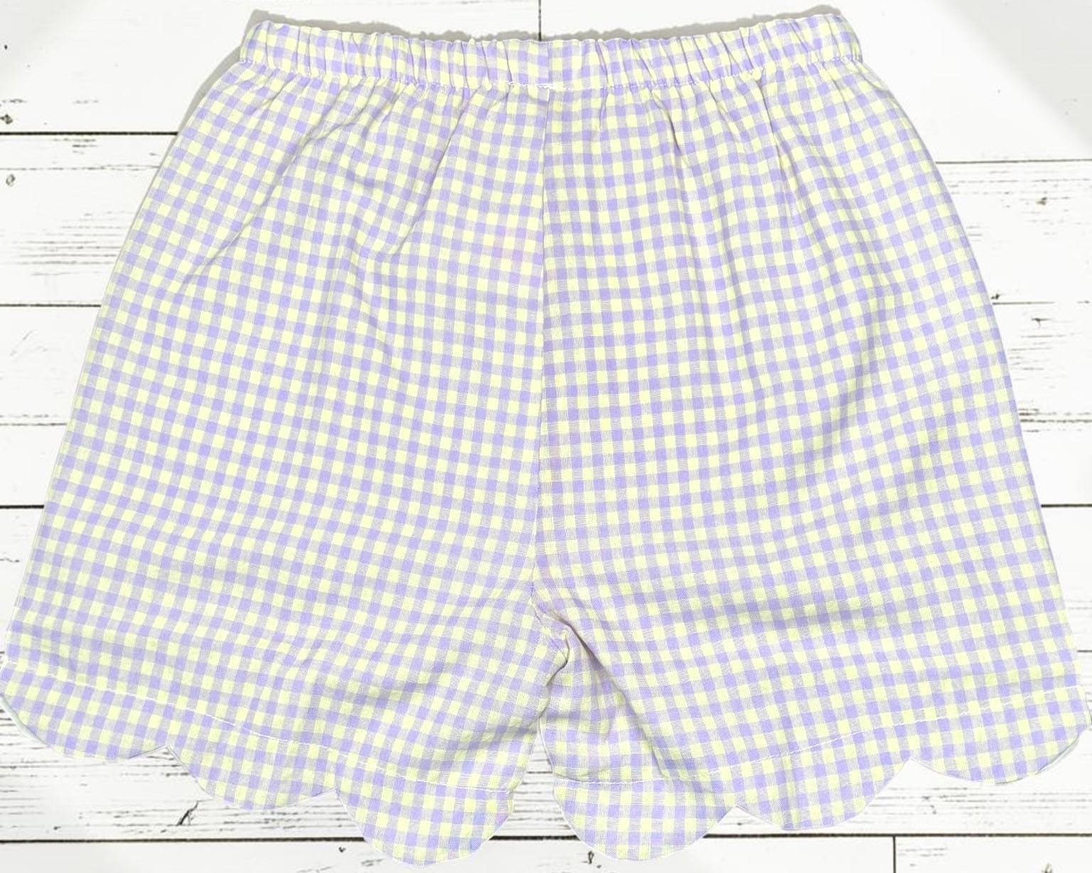 Personalized Dinosaur Girl Outfit, Scalloped Shirt, Gingham Shorts Set
