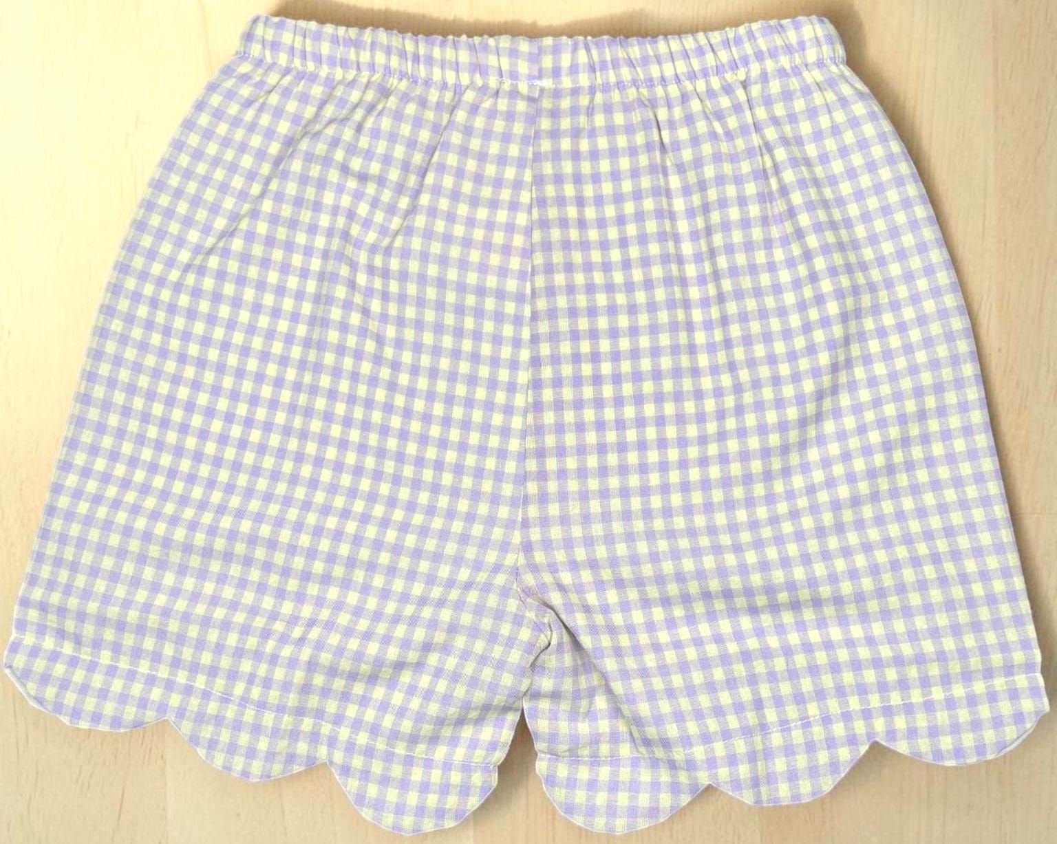 Personalized Dinosaur Girl Outfit, Scalloped Shirt, Gingham Shorts Set