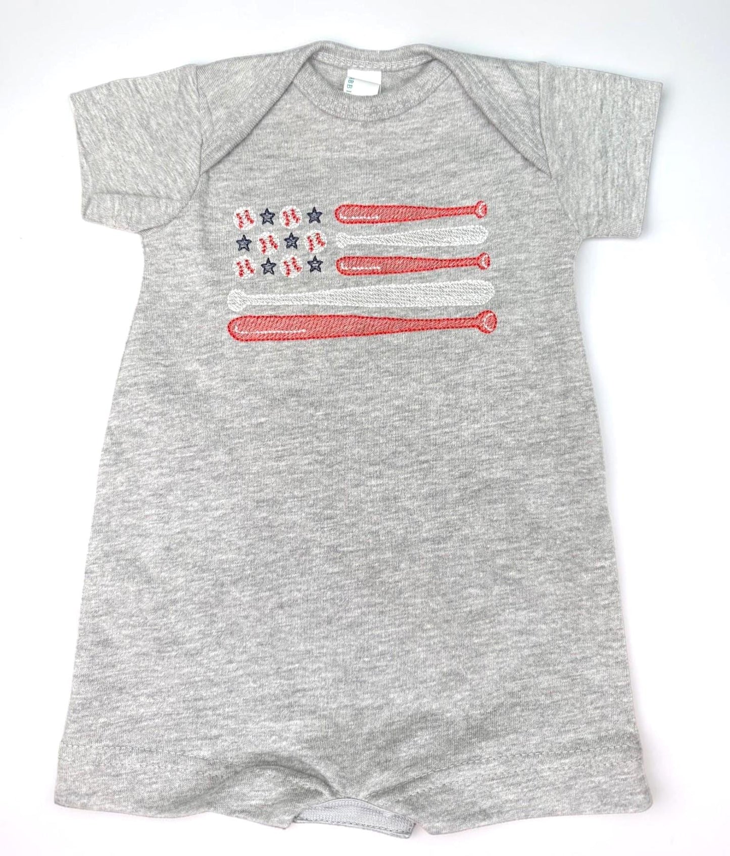 Embroidered Baseball Flag Romper | Patriotic Americana Baby Outfit