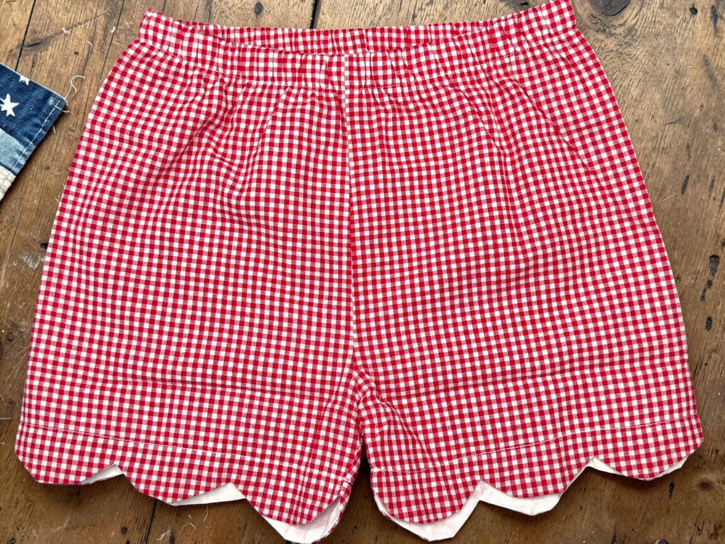 Patriotic Girl Outfit | Embroidered Flag Bow Shirt, Red Gingham Shorts