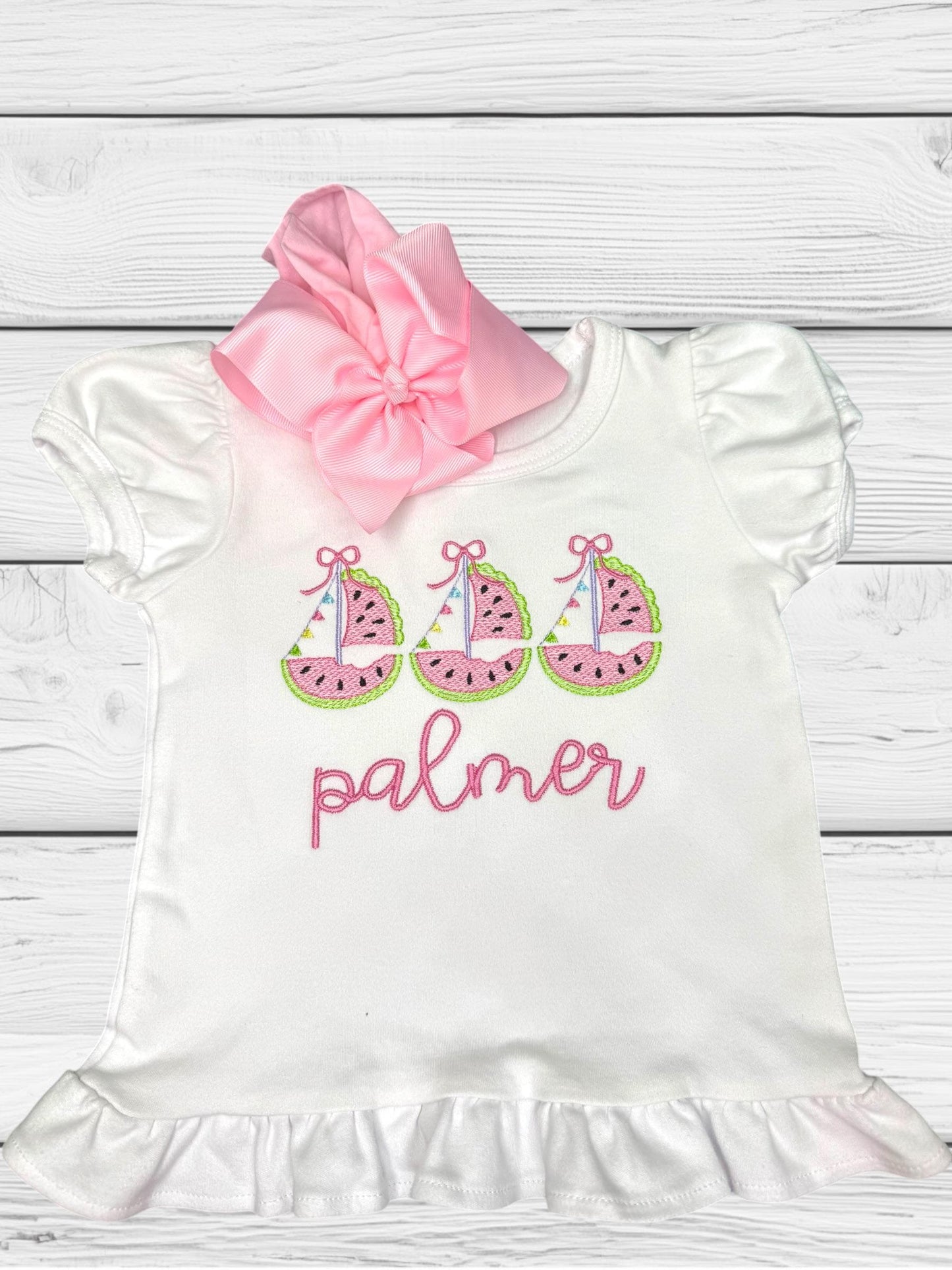 Watermelon Sailboat Shirt for Girls | Personalized Summer Shirt | Nautical Toddler Top