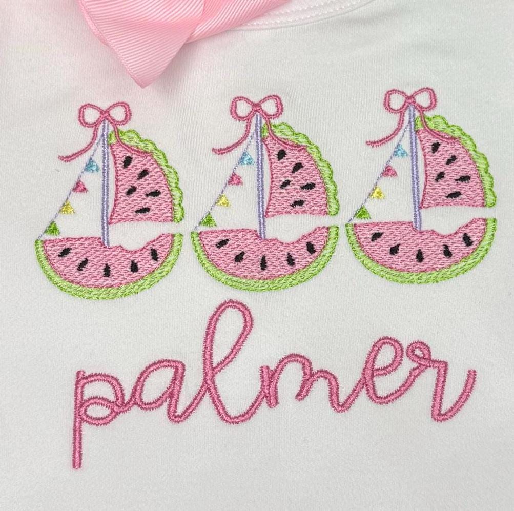 Watermelon Sailboat Shirt for Girls | Personalized Summer Shirt | Nautical Toddler Top