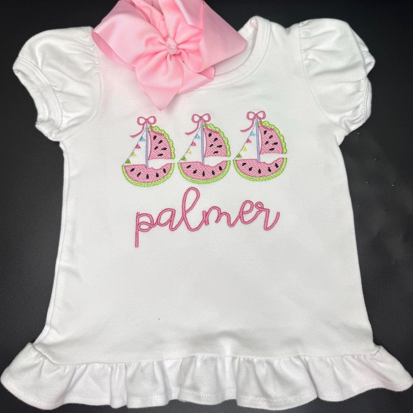 Watermelon Sailboat Shirt for Girls | Personalized Summer Shirt | Nautical Toddler Top