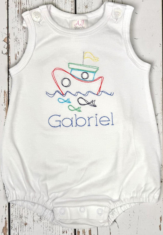 Personalized Embroidered Boat Baby Romper | Custom Name Nautical Outfit
