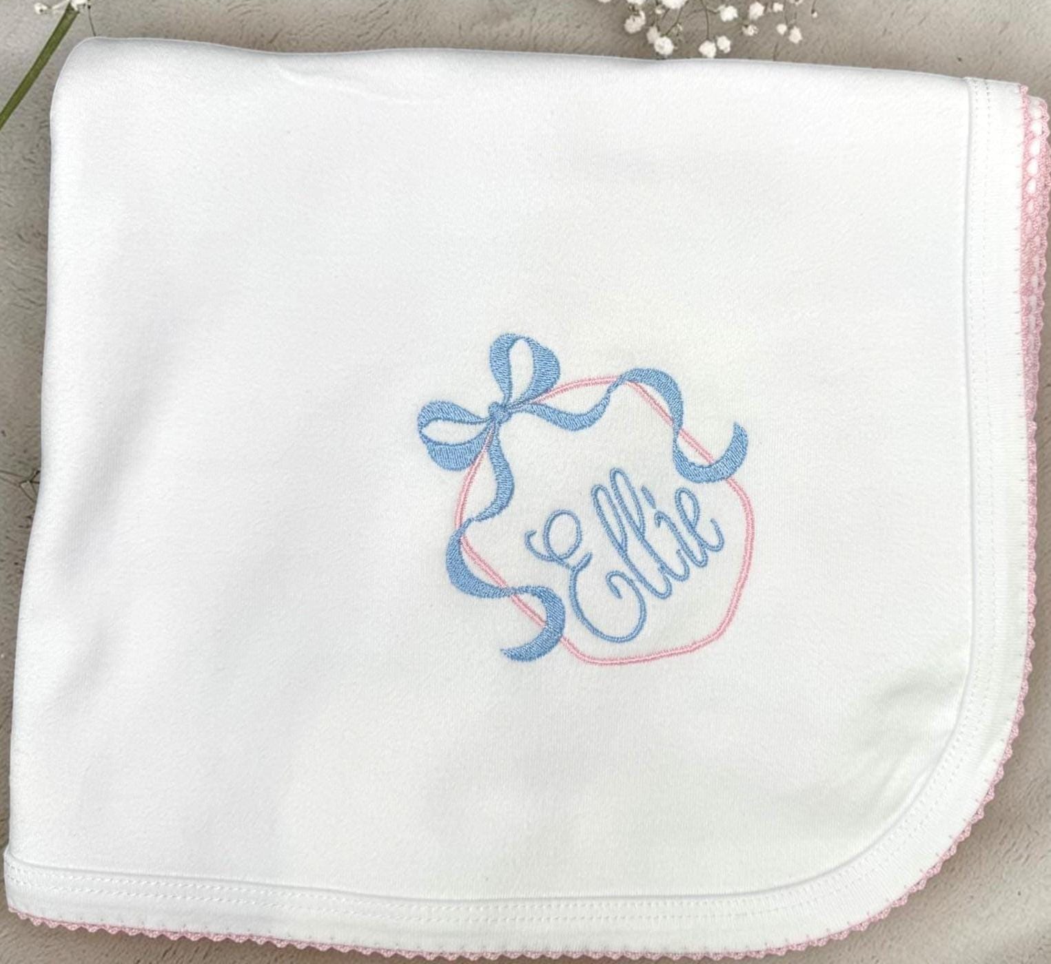 Personalized Pima Cotton Baby Girl Set, Monogram Footie, Bib, Blanket