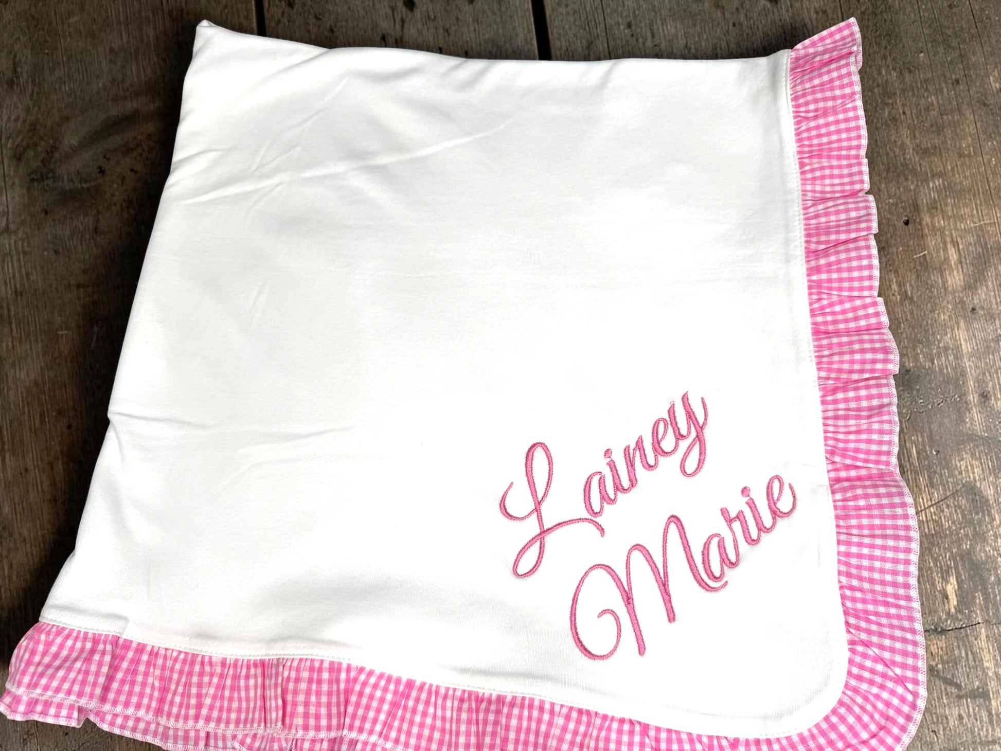 Personalized Baby Gown | Pink Gingham Ruffle Cotton Outfit (0-6 Months)