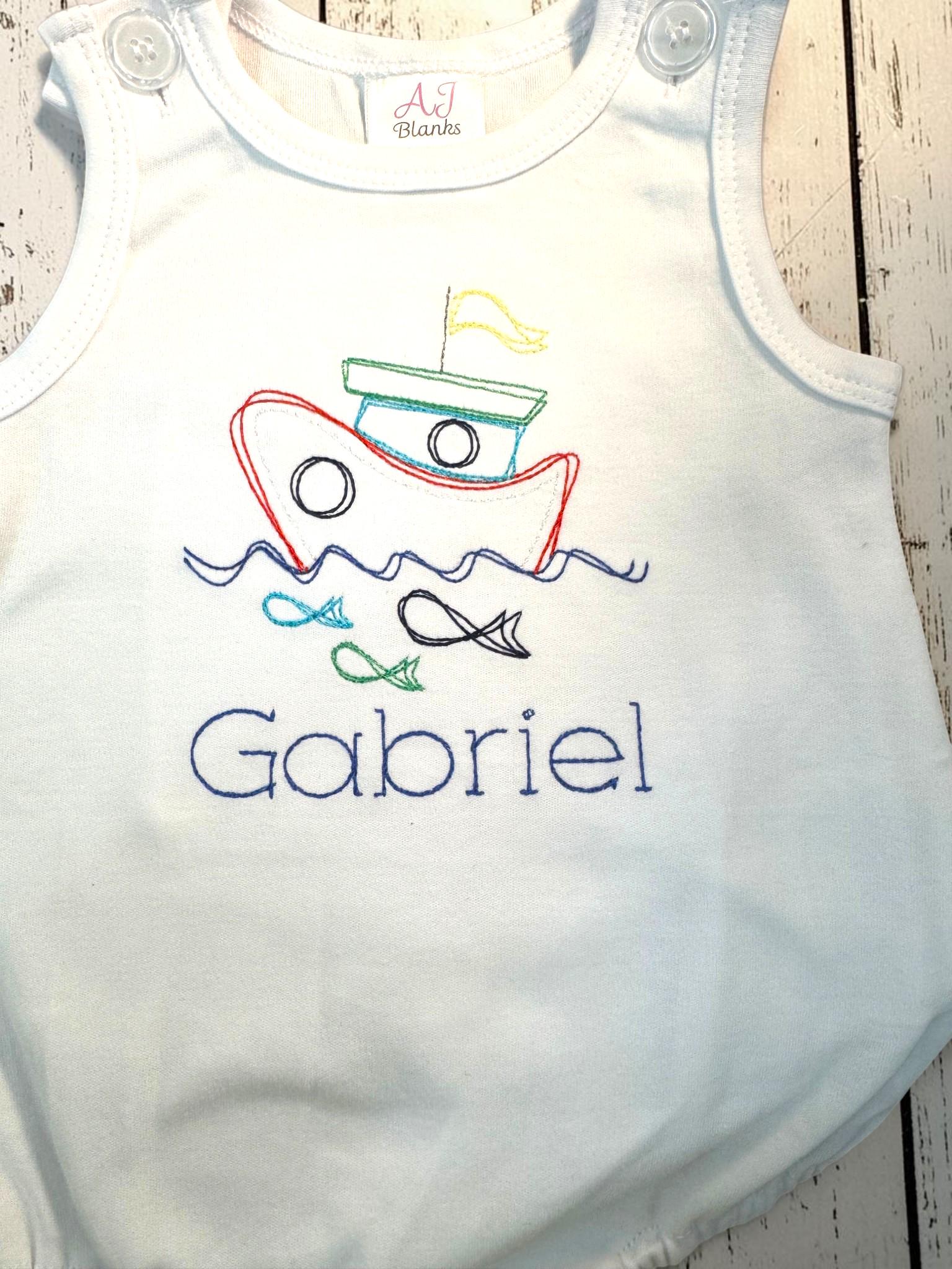 Personalized Embroidered Boat Baby Romper | Custom Name Nautical Outfit