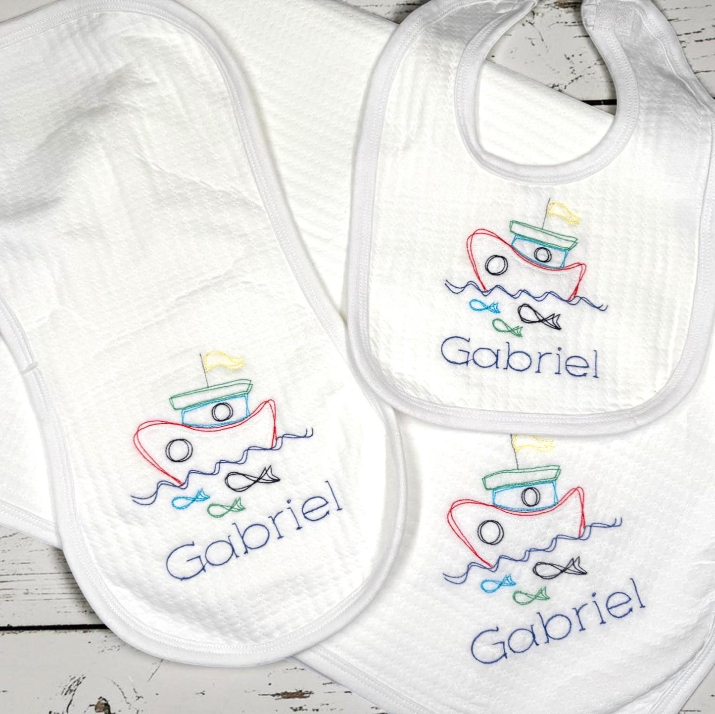 Personalized Embroidered Boat Baby Romper | Custom Name Nautical Outfit