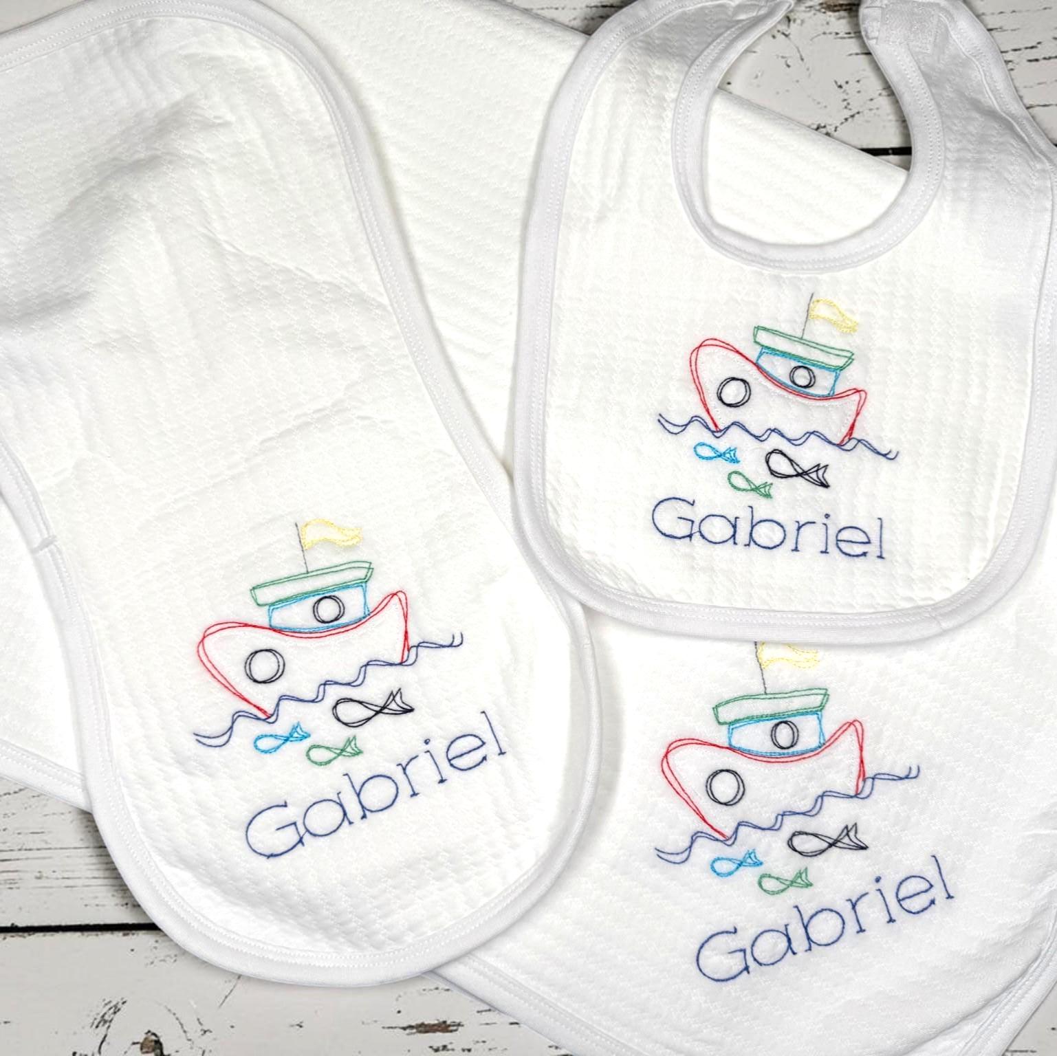 Personalized Embroidered Boat Baby Romper | Custom Name Nautical Outfit