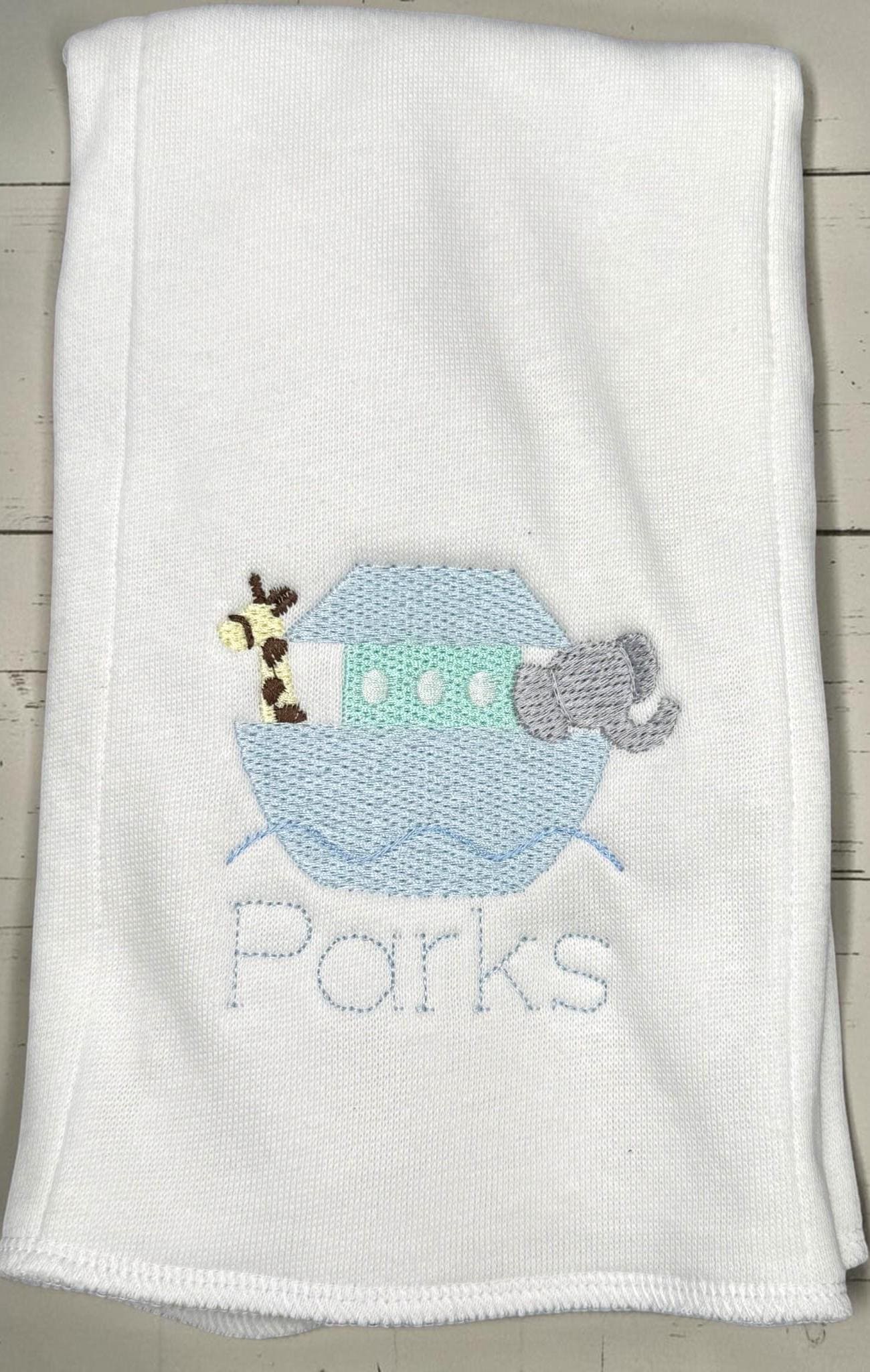 Personalized Noah’s Ark Baby Gift Set | Footie Bib Burp Cloth Hat Blanket | Newborn Gift Set | Baby Shower Gift