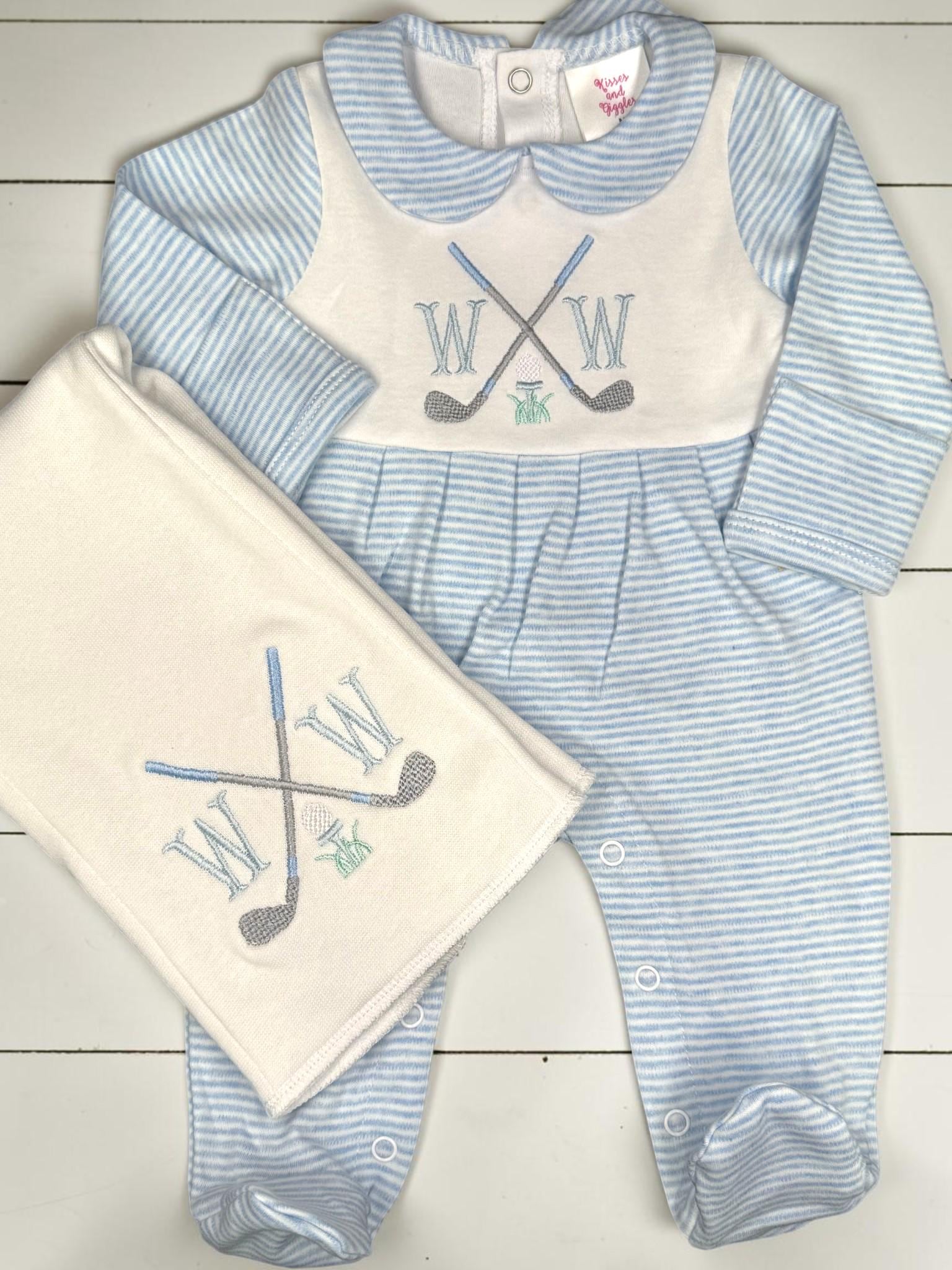 Personalized Golf Baby Boy Outfit | Golf Baby Footie & Burp Cloth Set | Newborn Coming Home Outfit | Baby Shower Gift