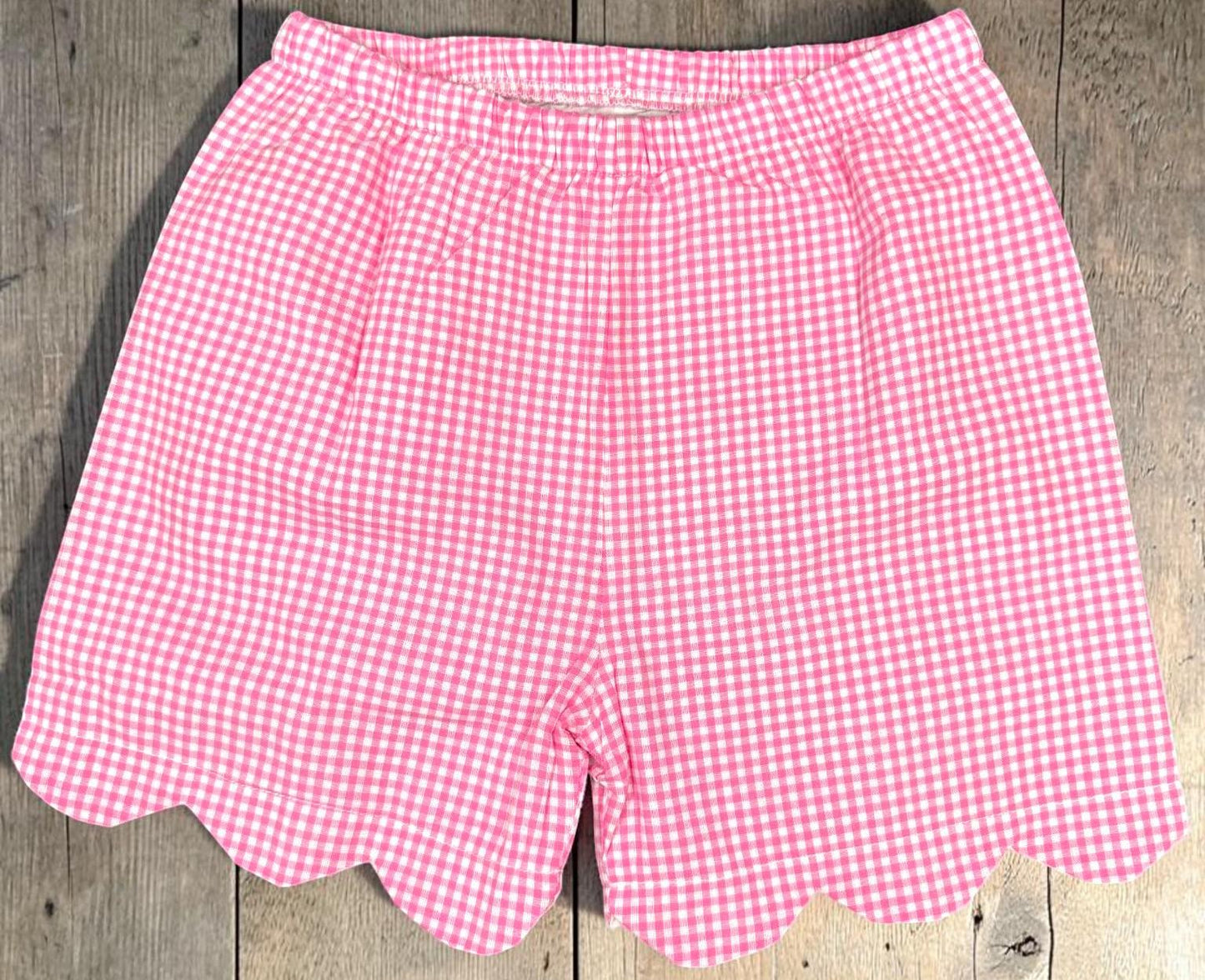 Pink Gingham Scallop Shorts Set | Big Sister Embroidered Top