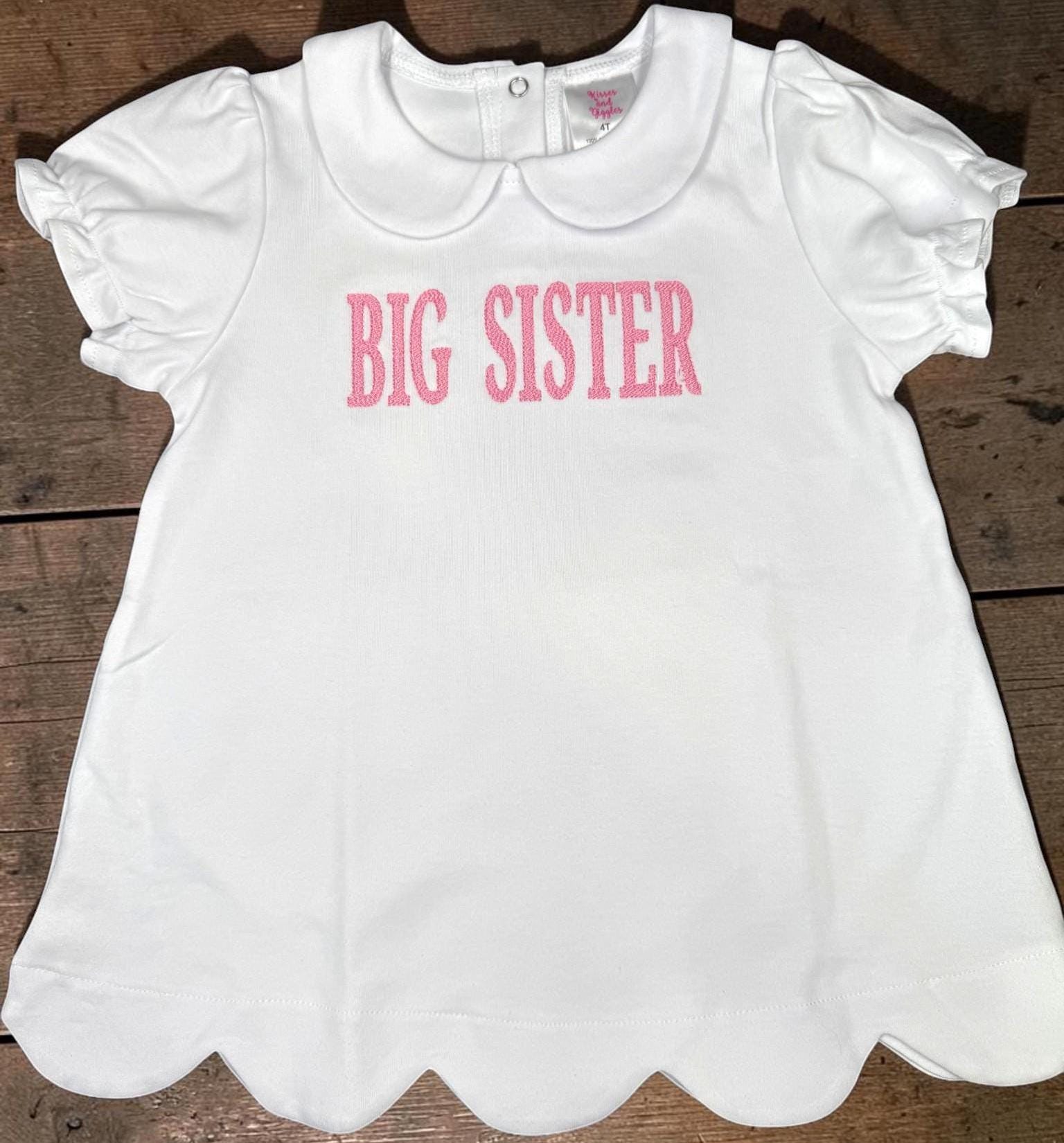 Pink Gingham Scallop Shorts Set | Big Sister Embroidered Top