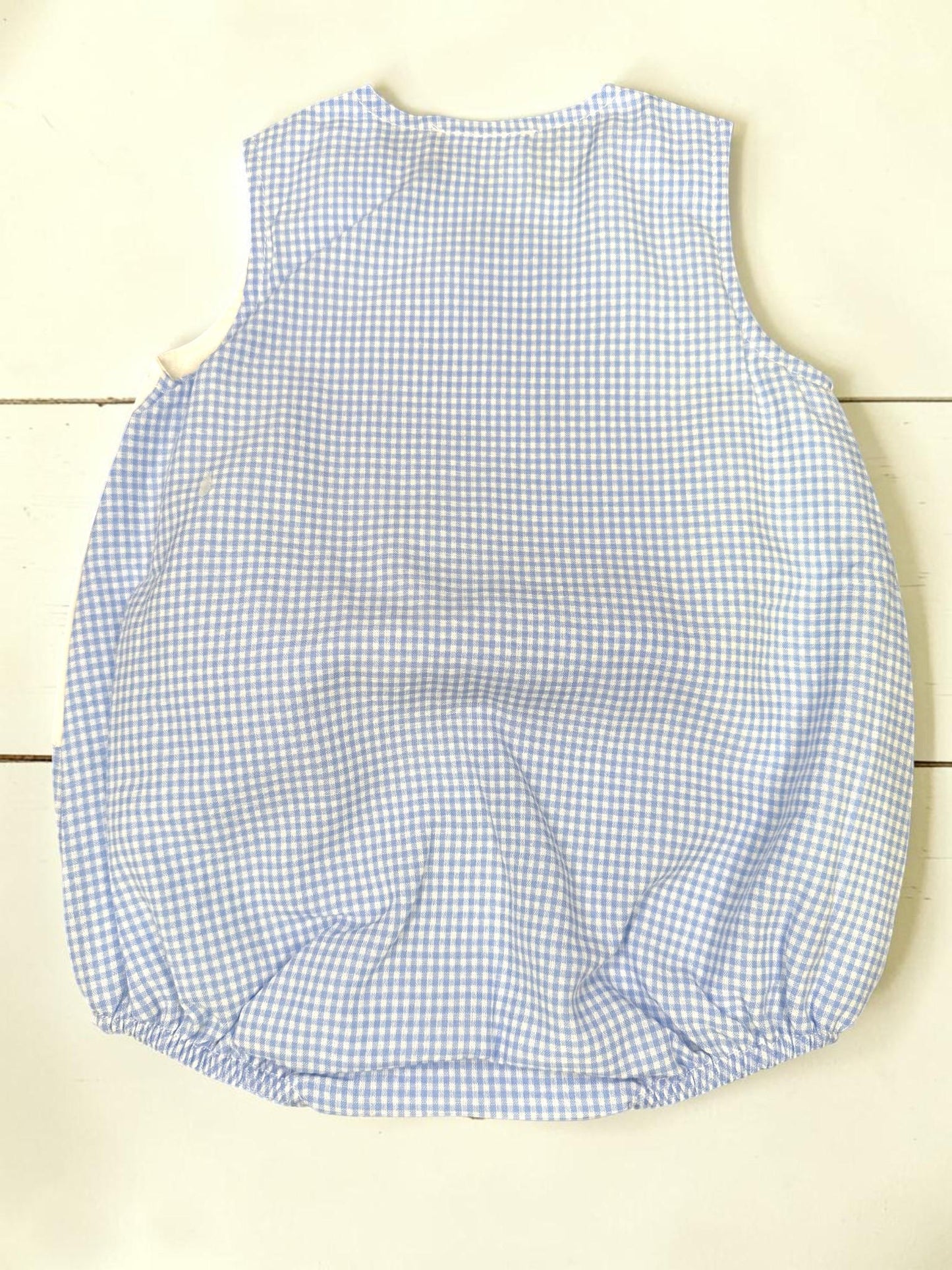 Personalized Golf Cart Baby Boy Bubble Romper | Blue Gingham Summer Outfit