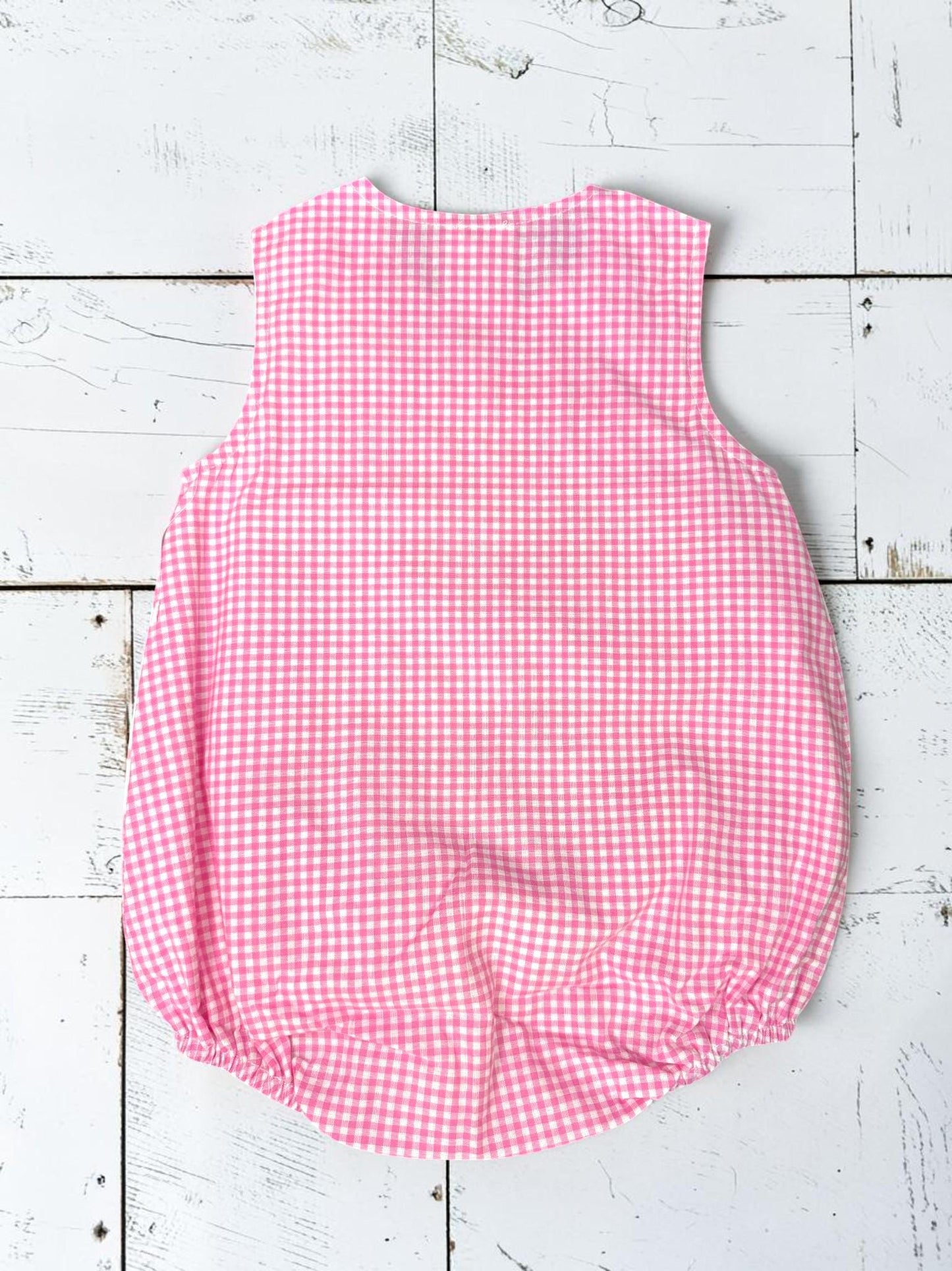 Embroidered Little Sister Bubble Romper | Pink Gingham Polka Dot Baby Girl Outfit