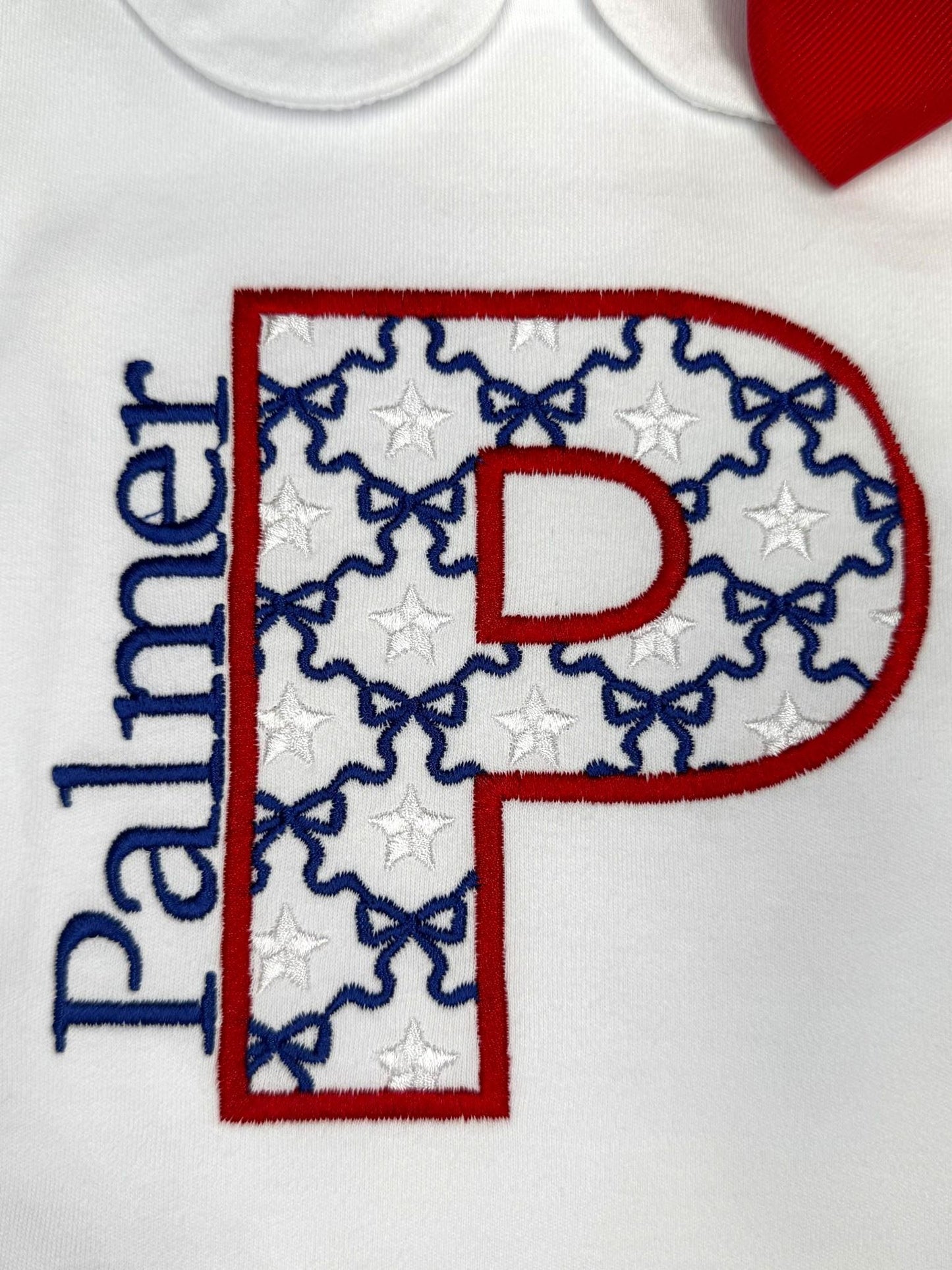 Patriotic Monogram Scallop Outfit | Personalized Girls Shirt | Red Gingham Scallop Shorts | Fourth of July Outfit | Custom Initial Set