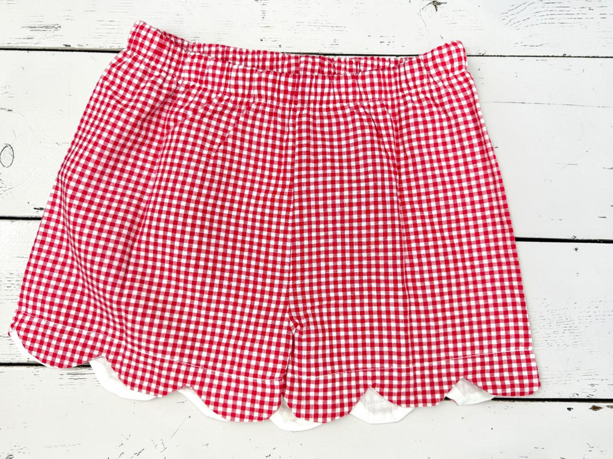 Patriotic Monogram Scallop Outfit | Personalized Girls Shirt | Red Gingham Scallop Shorts | Fourth of July Outfit | Custom Initial Set