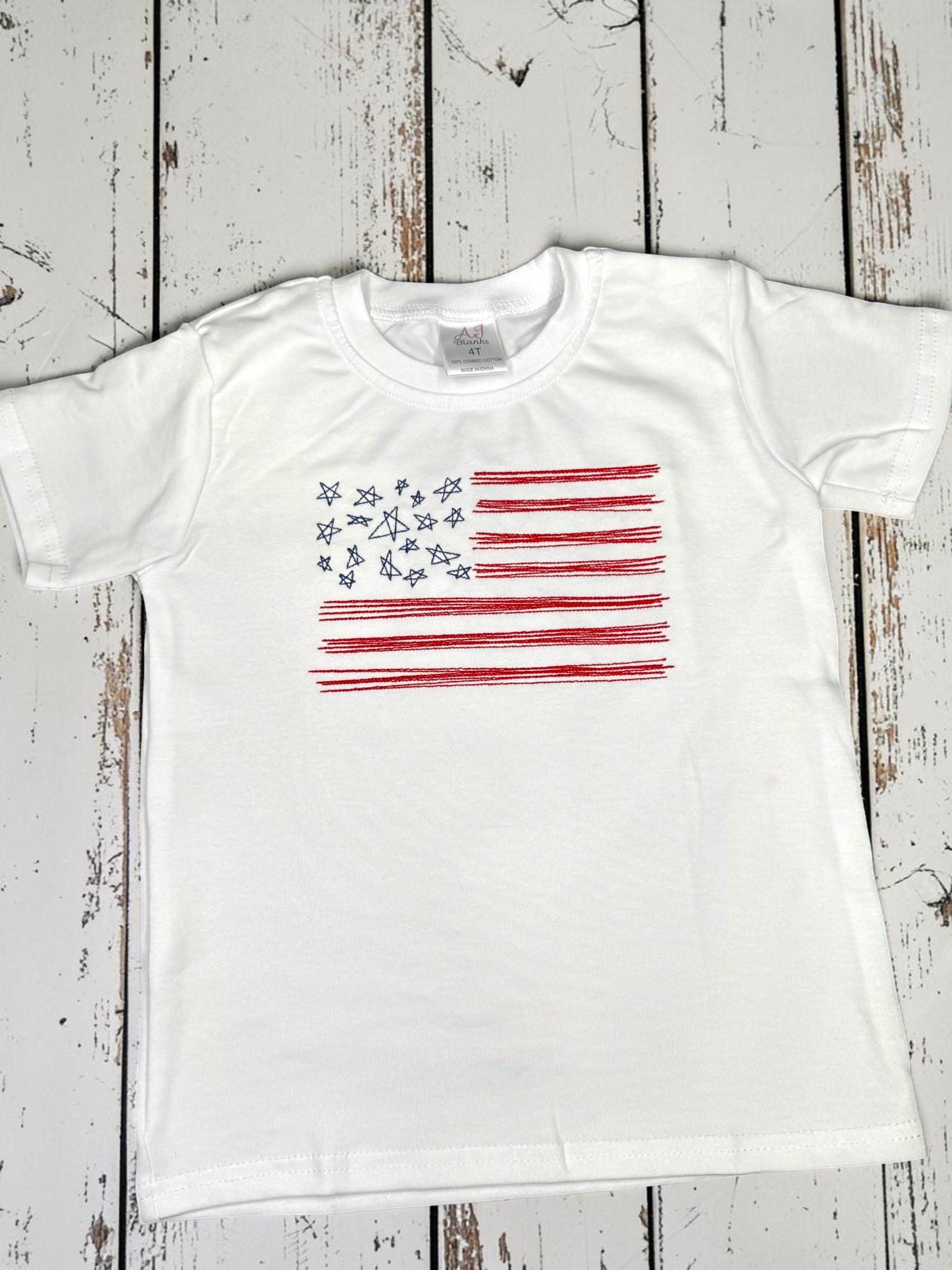 Patriotic Boys Short Set | Embroidered American Flag Shirt | Red or Blue Gingham Shorts | Fourth of July Outfit | Toddler Boy Summer Outfit