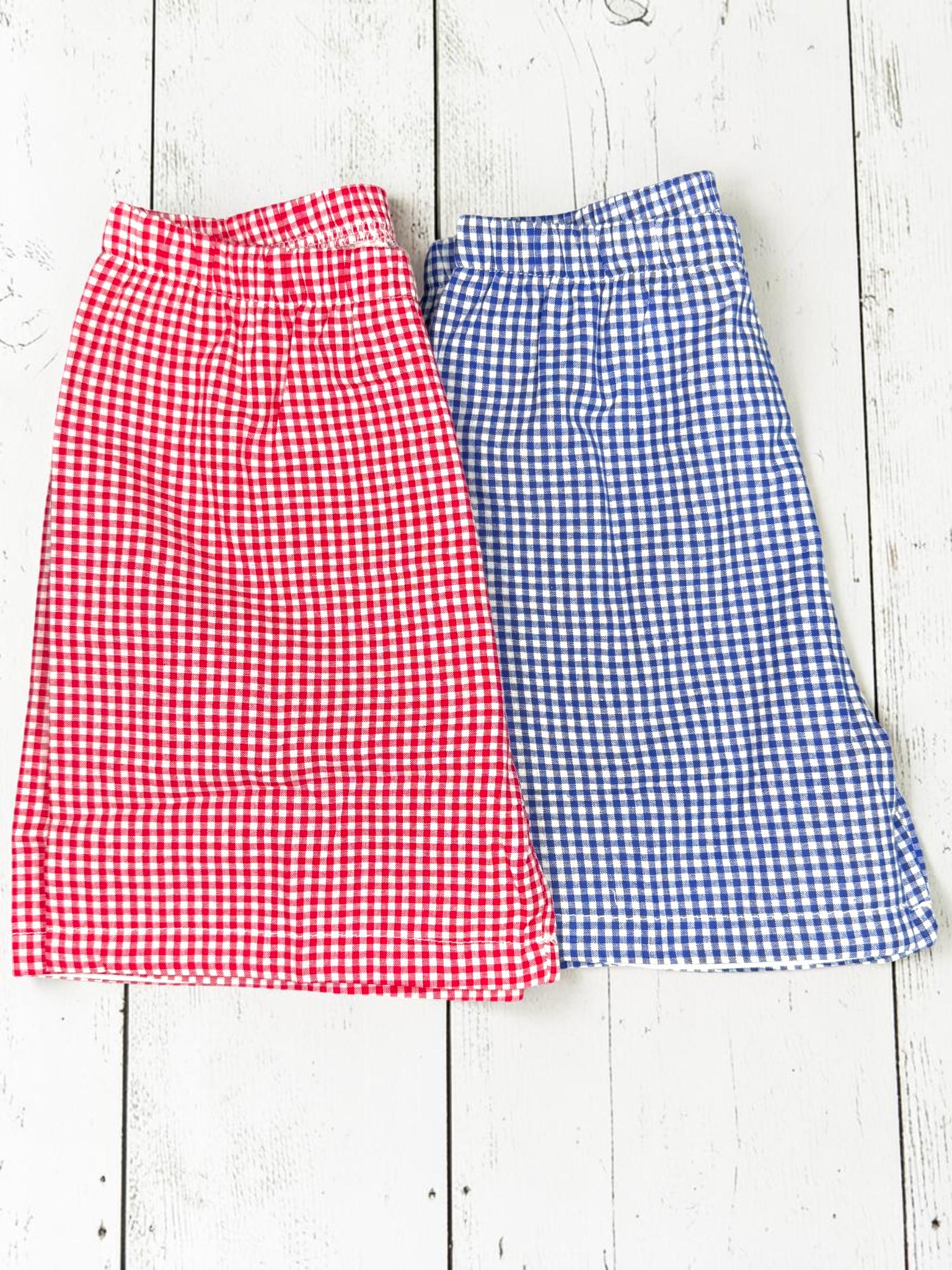 Patriotic Boys Short Set | Embroidered American Flag Shirt | Red or Blue Gingham Shorts | Fourth of July Outfit | Toddler Boy Summer Outfit