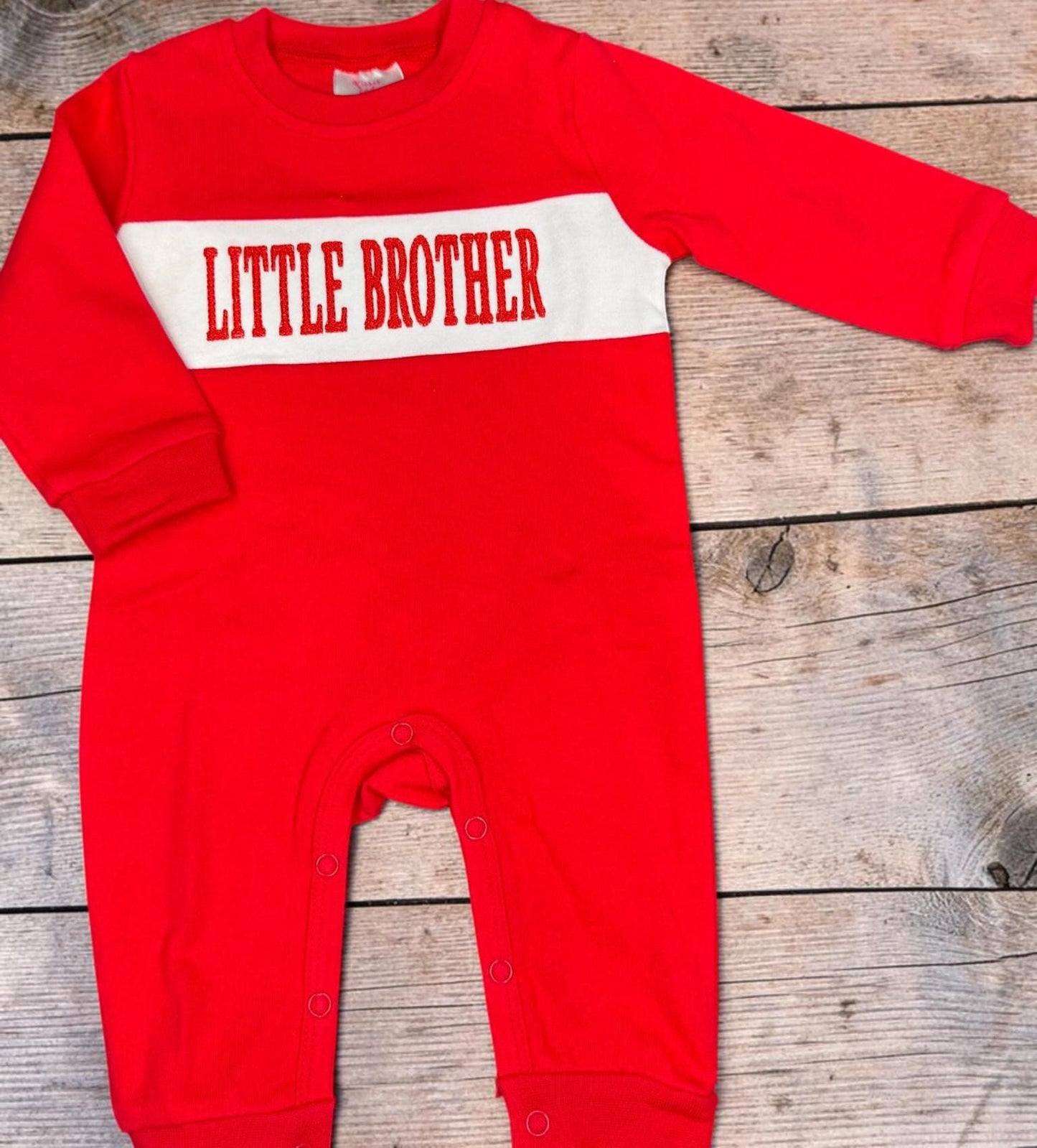 Little Brother Embroidered Baby Romper | Red Infant One Piece | Sibling Announcement Outfit | Baby Boy Gift