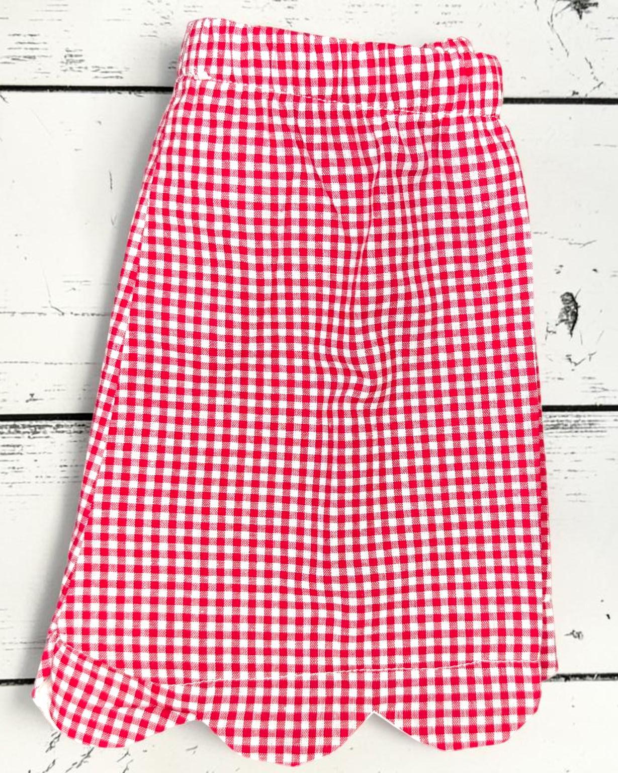 Patriotic Monogram Scallop Outfit | Personalized Girls Shirt | Red Gingham Scallop Shorts | Fourth of July Outfit | Custom Initial Set