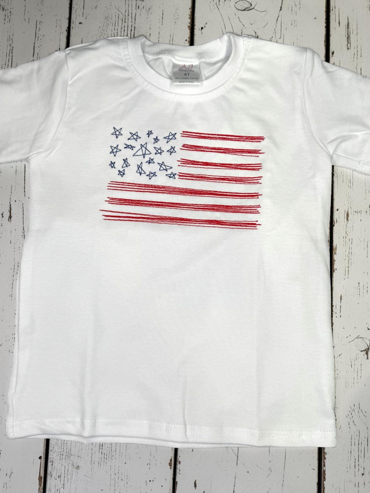 Patriotic Boys Short Set | Embroidered American Flag Shirt | Red or Blue Gingham Shorts | Fourth of July Outfit | Toddler Boy Summer Outfit