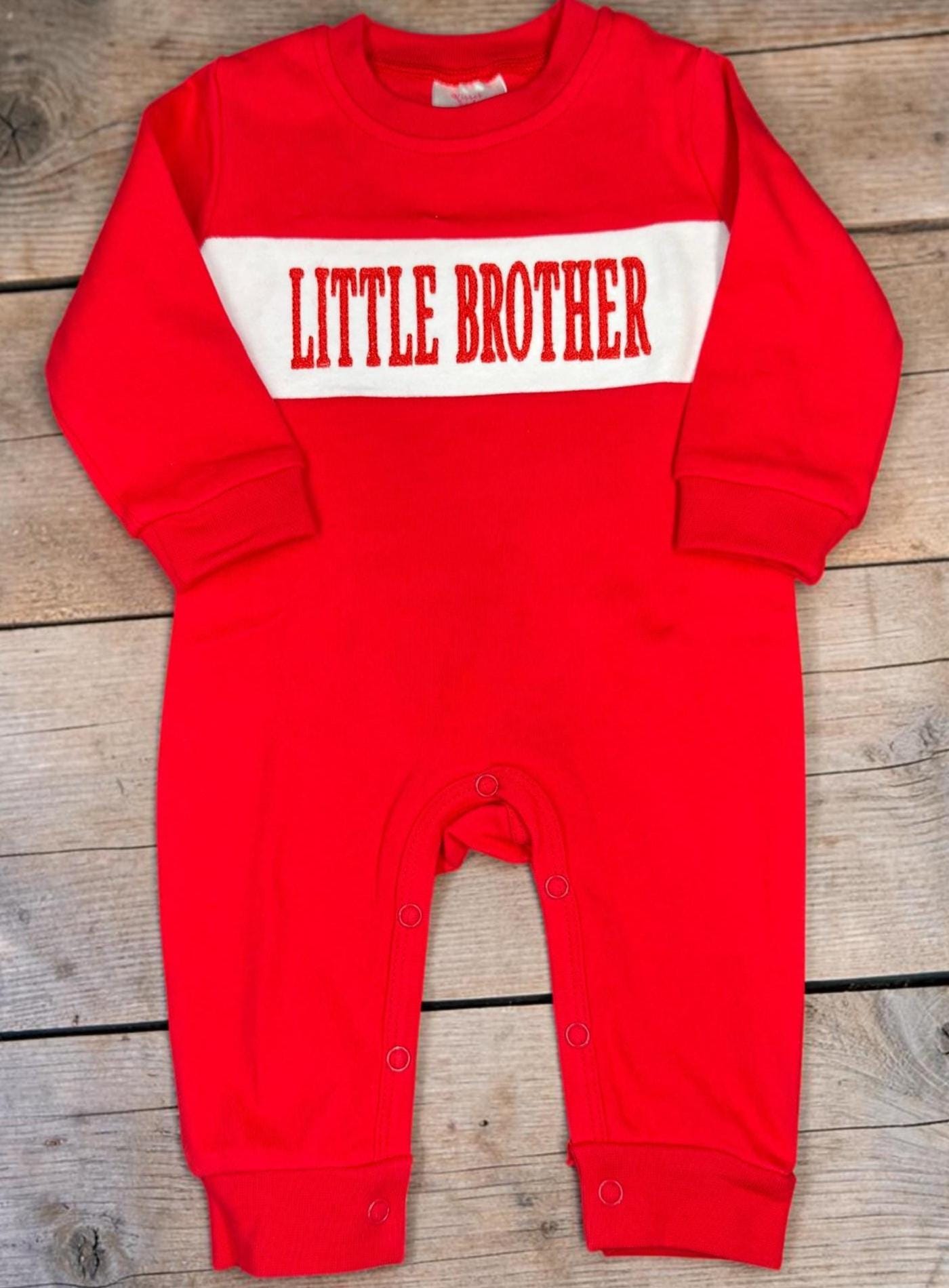 Little Brother Embroidered Baby Romper | Red Infant One Piece | Sibling Announcement Outfit | Baby Boy Gift