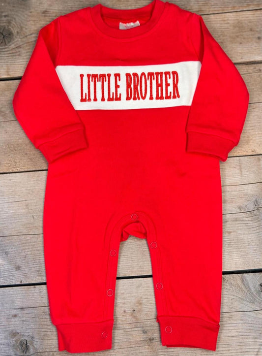 Little Brother Embroidered Baby Romper | Red Infant One Piece | Sibling Announcement Outfit | Baby Boy Gift