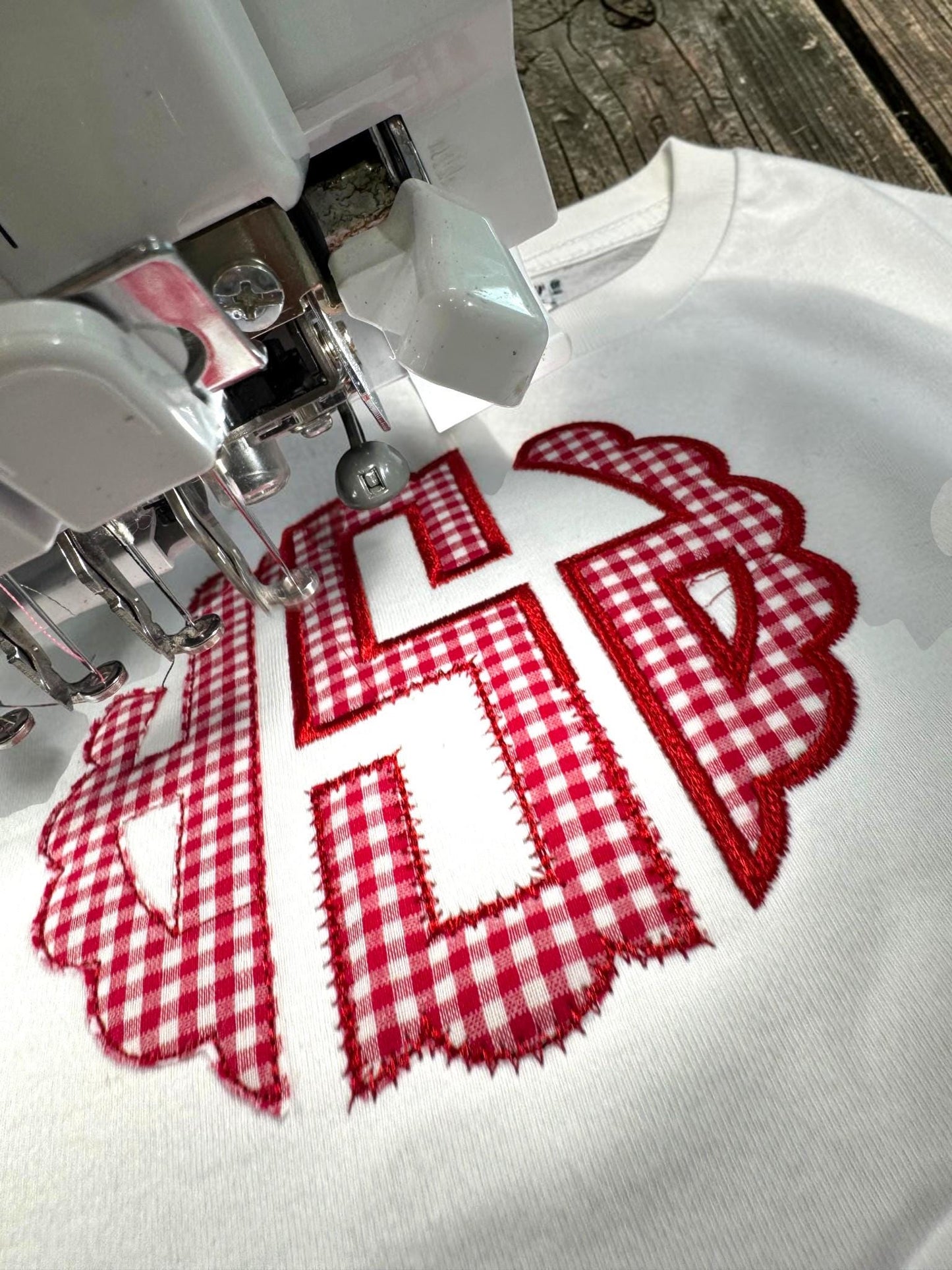 Personalized Monogram Scallop Short Set | Girls Boutique Outfit | Embroidered Name Shirt | Red Gingham Shorts