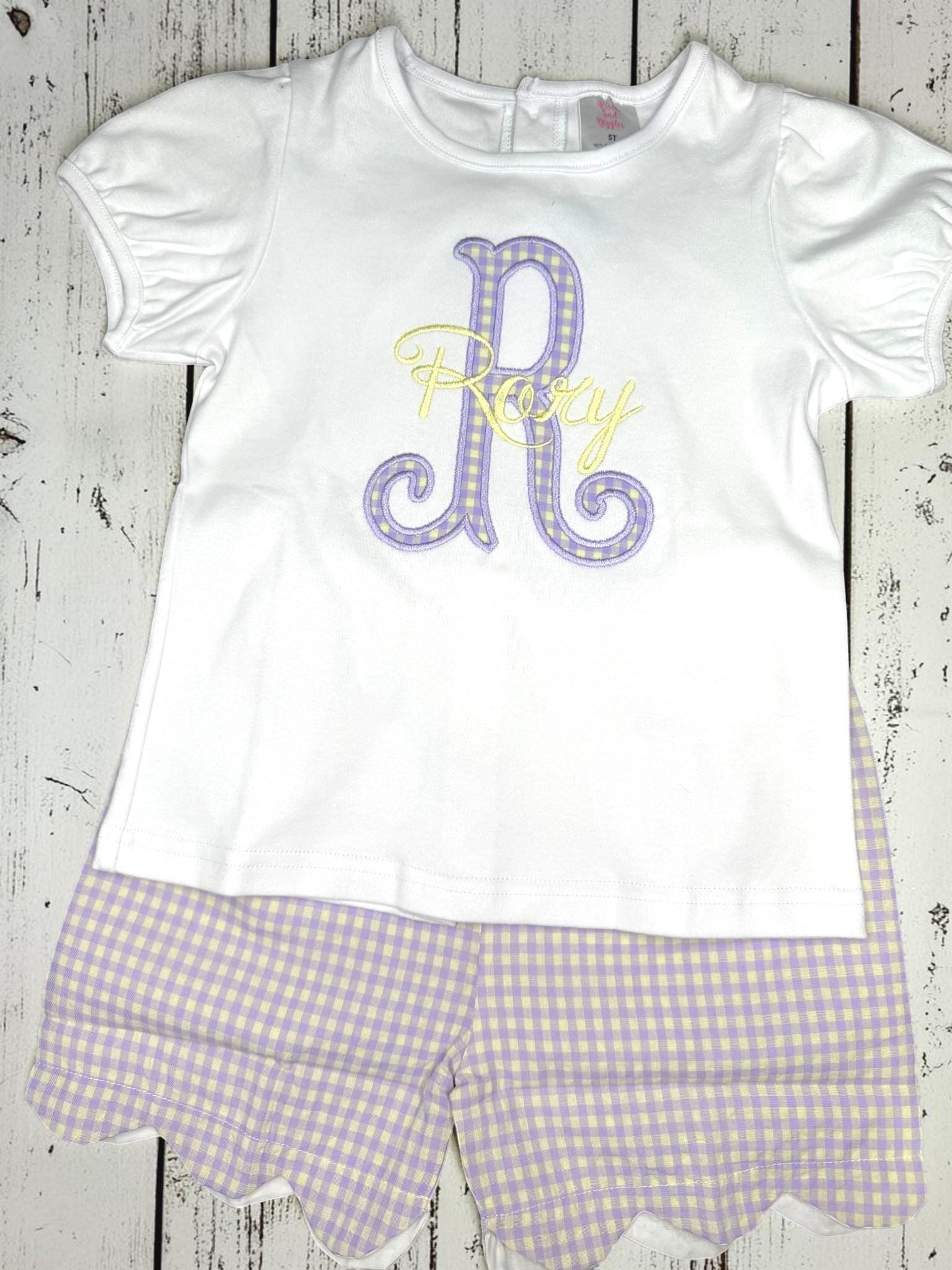 Personalized Monogram Scallop Short Set | Embroidered Name Outfit | Girls Boutique Clothing | Custom Initial Shirt