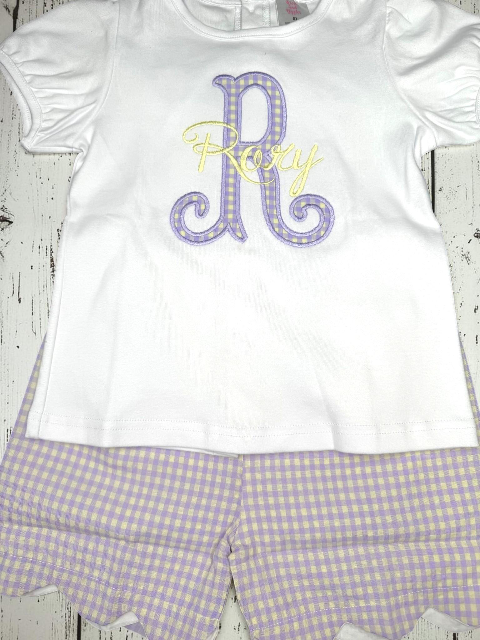 Personalized Monogram Scallop Short Set | Embroidered Name Outfit | Girls Boutique Clothing | Custom Initial Shirt