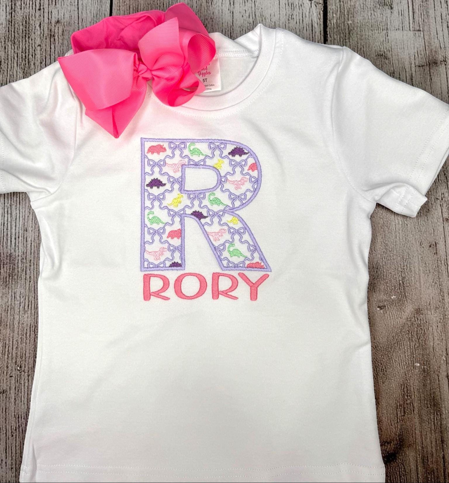 Personalized Dinosaur Initial Shirt, Girls Dinosaur Monogram Shirt, Embroidered Name Shirt, Custom Initial Tee, Dinosaur Birthday Outfit