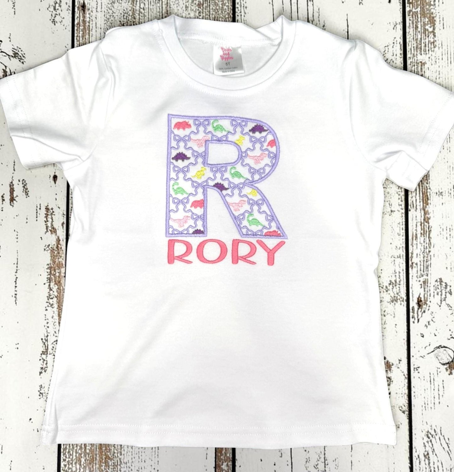 Personalized Dinosaur Initial Shirt, Girls Dinosaur Monogram Shirt, Embroidered Name Shirt, Custom Initial Tee, Dinosaur Birthday Outfit