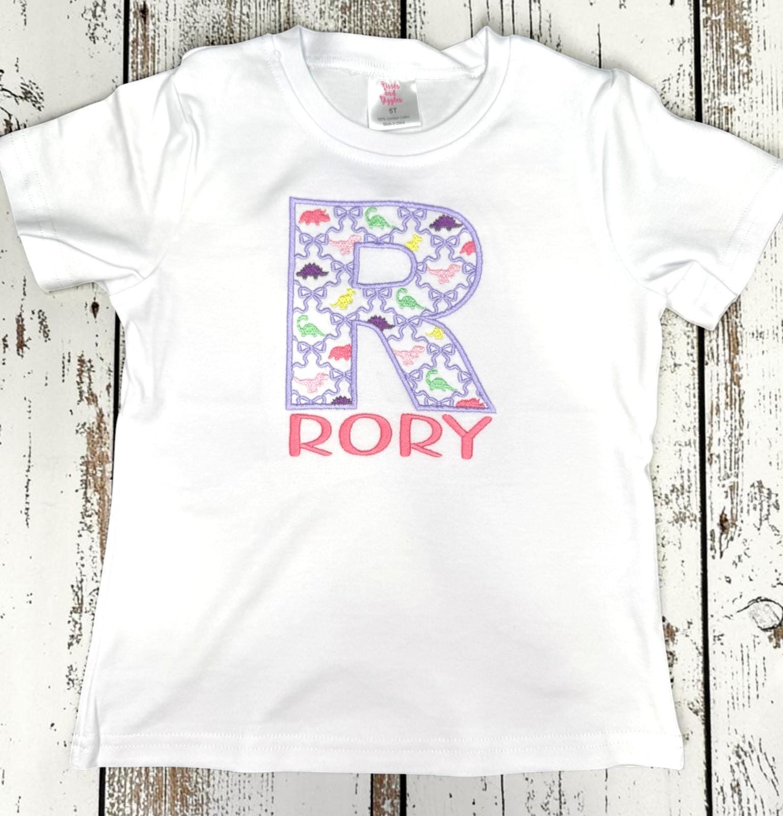 Personalized Dinosaur Initial Shirt, Girls Dinosaur Monogram Shirt, Embroidered Name Shirt, Custom Initial Tee, Dinosaur Birthday Outfit