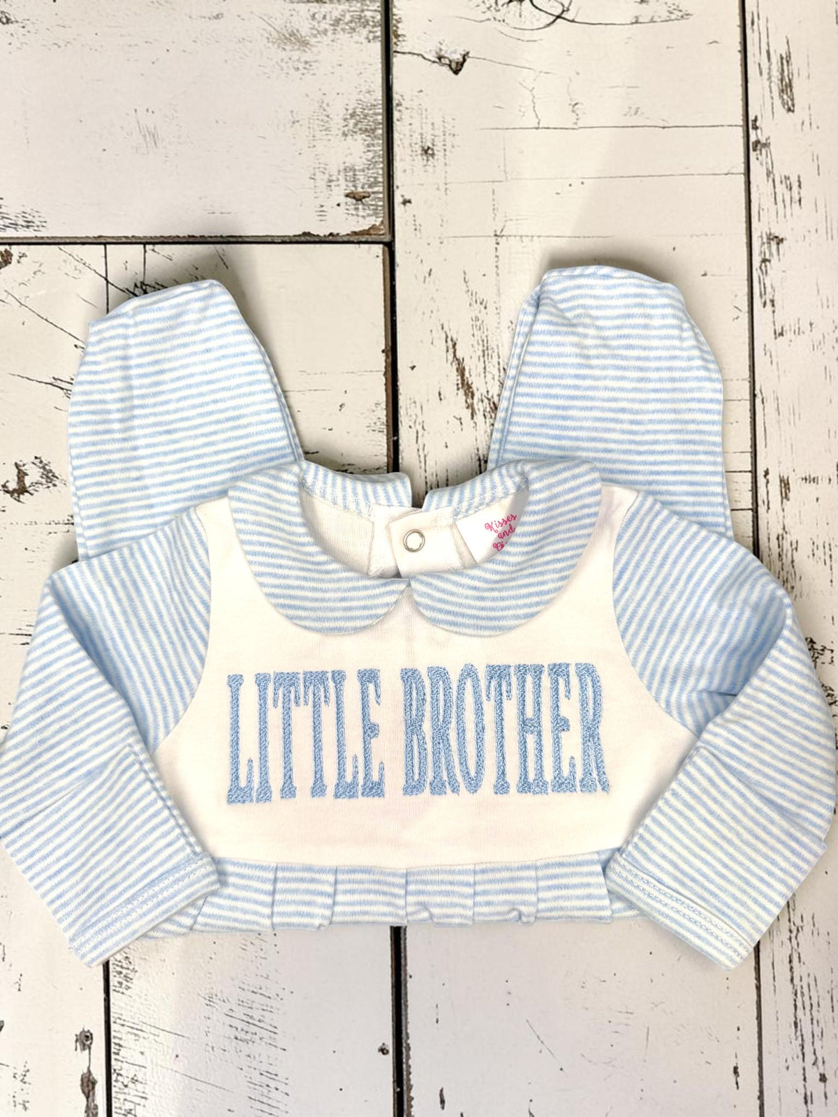 Little Brother Footie Romper, Baby Boy Coming Home Outfit, Blue Stripe Newborn Footie, Little Brother Baby Outfit, Baby Shower Gift