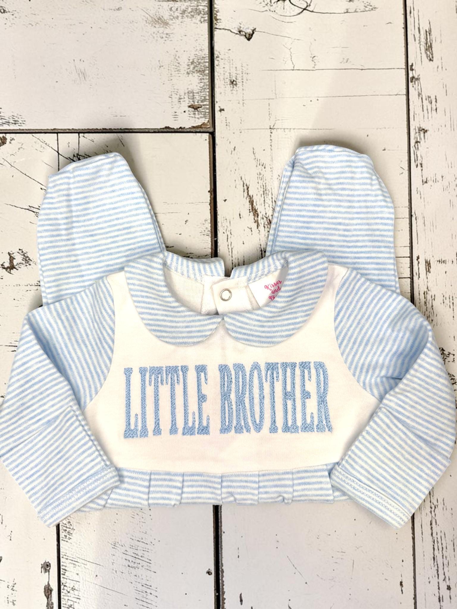 Little Brother Footie Romper, Baby Boy Coming Home Outfit, Blue Stripe Newborn Footie, Little Brother Baby Outfit, Baby Shower Gift