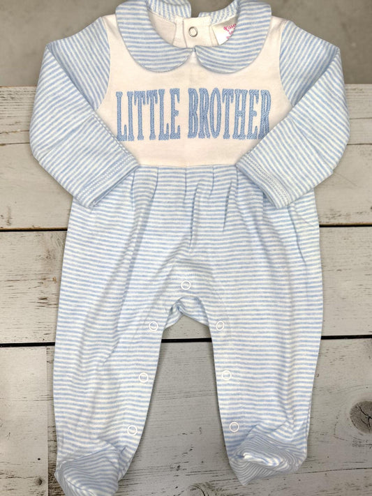 Little Brother Footie Romper, Baby Boy Coming Home Outfit, Blue Stripe Newborn Footie, Little Brother Baby Outfit, Baby Shower Gift