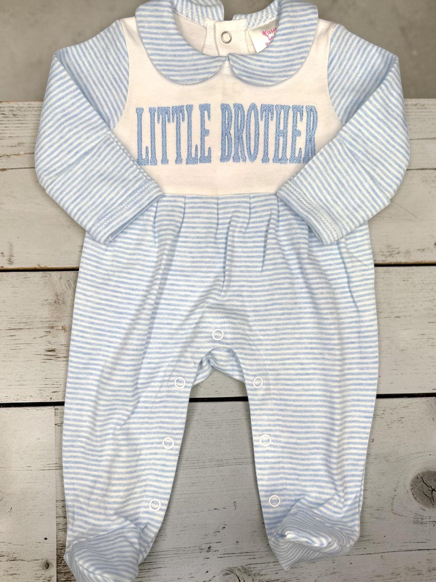 Little Brother Footie Romper, Baby Boy Coming Home Outfit, Blue Stripe Newborn Footie, Little Brother Baby Outfit, Baby Shower Gift