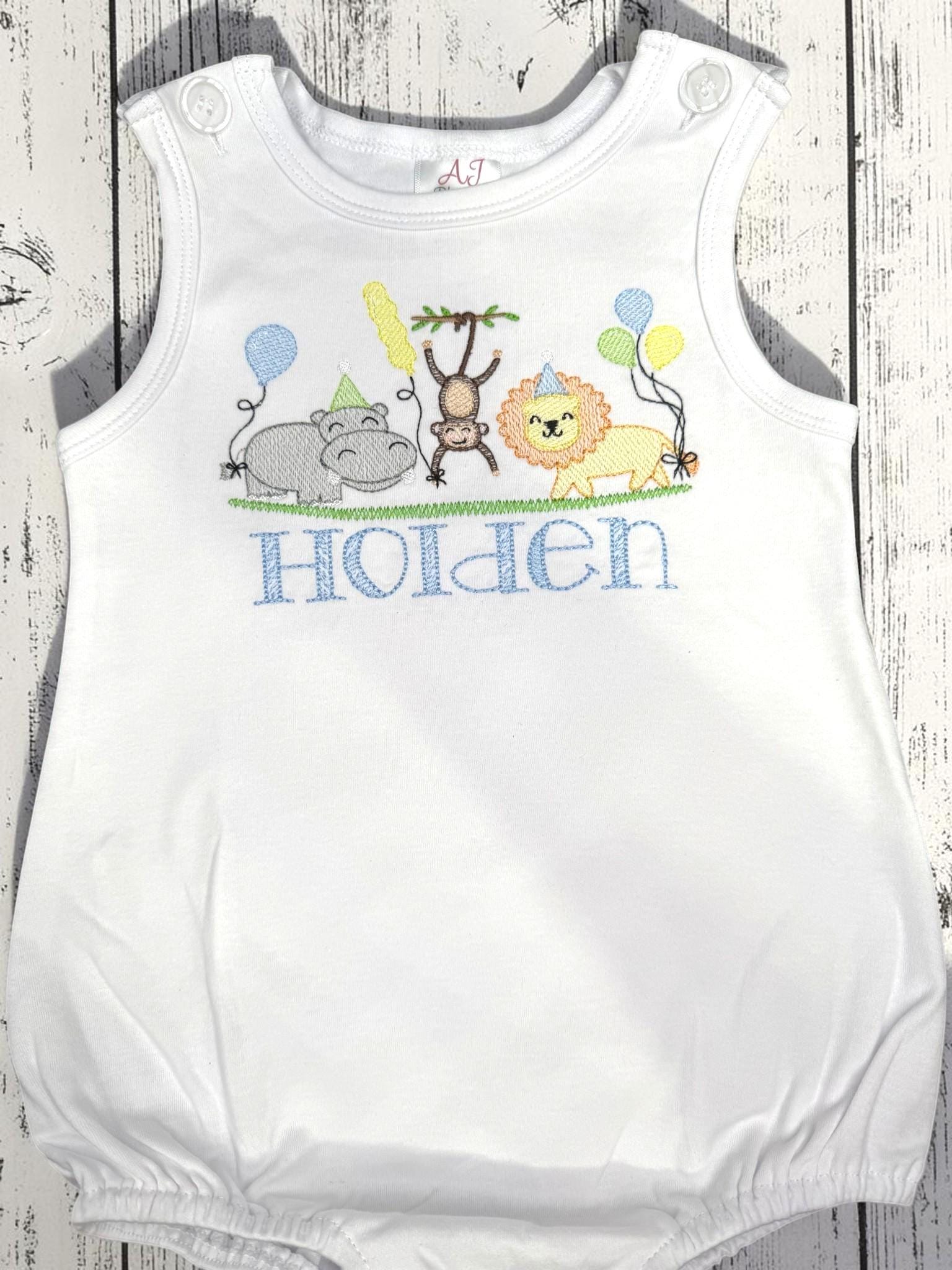 Personalized Birthday Zoo Animals Boy Bubble Romper | Custom Baby Boy Bubble | First Birthday | Safari Birthday | Baby Shower Gift